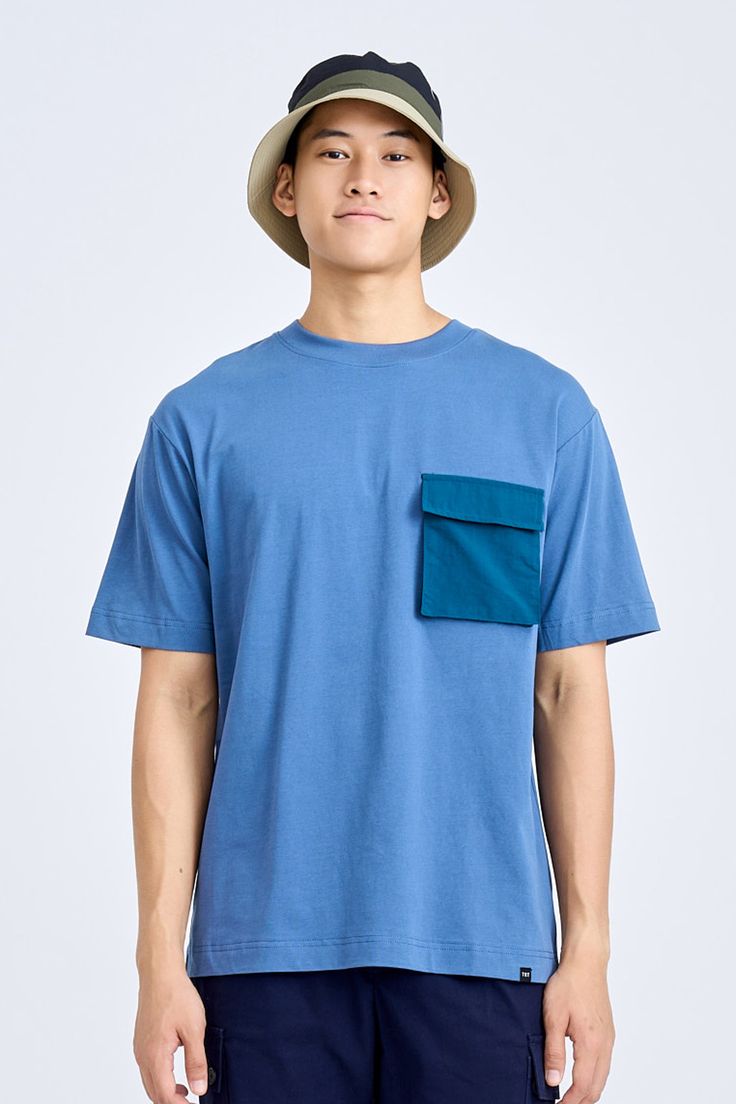 (B) Relaxed-fit Contrast Back Yoke Tee - Steel Blue [AT]