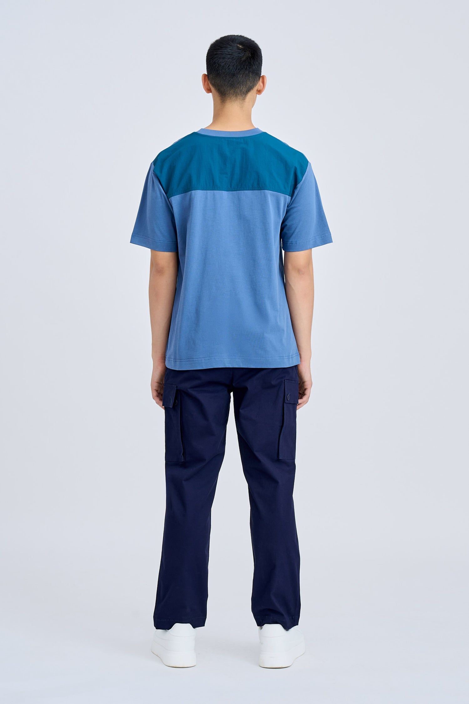 (B) Relaxed-fit Contrast Back Yoke Tee - Steel Blue [AT]