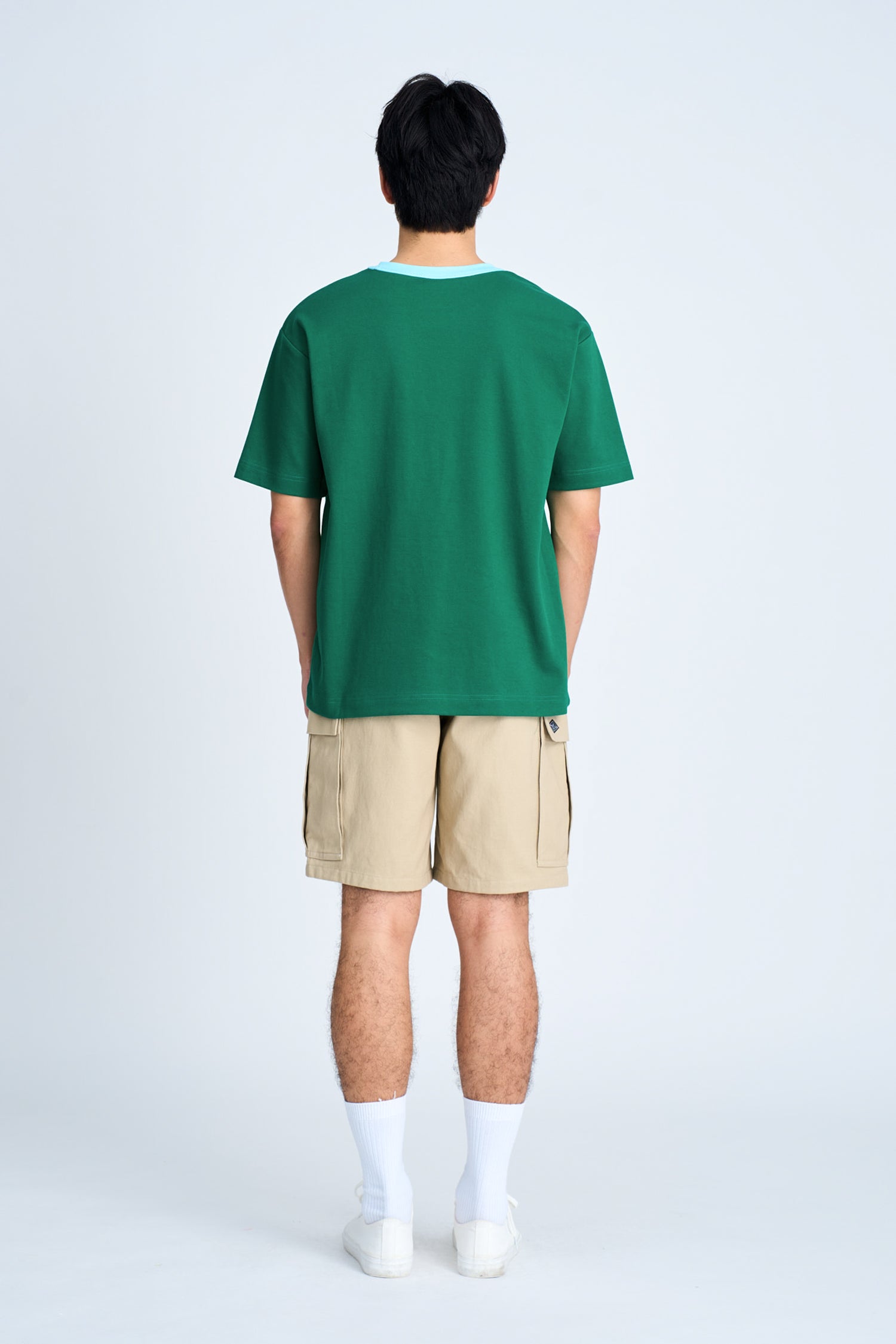 (B) Boxy Twill Jersey Contrast Collar Tee - Grass Green [AT]