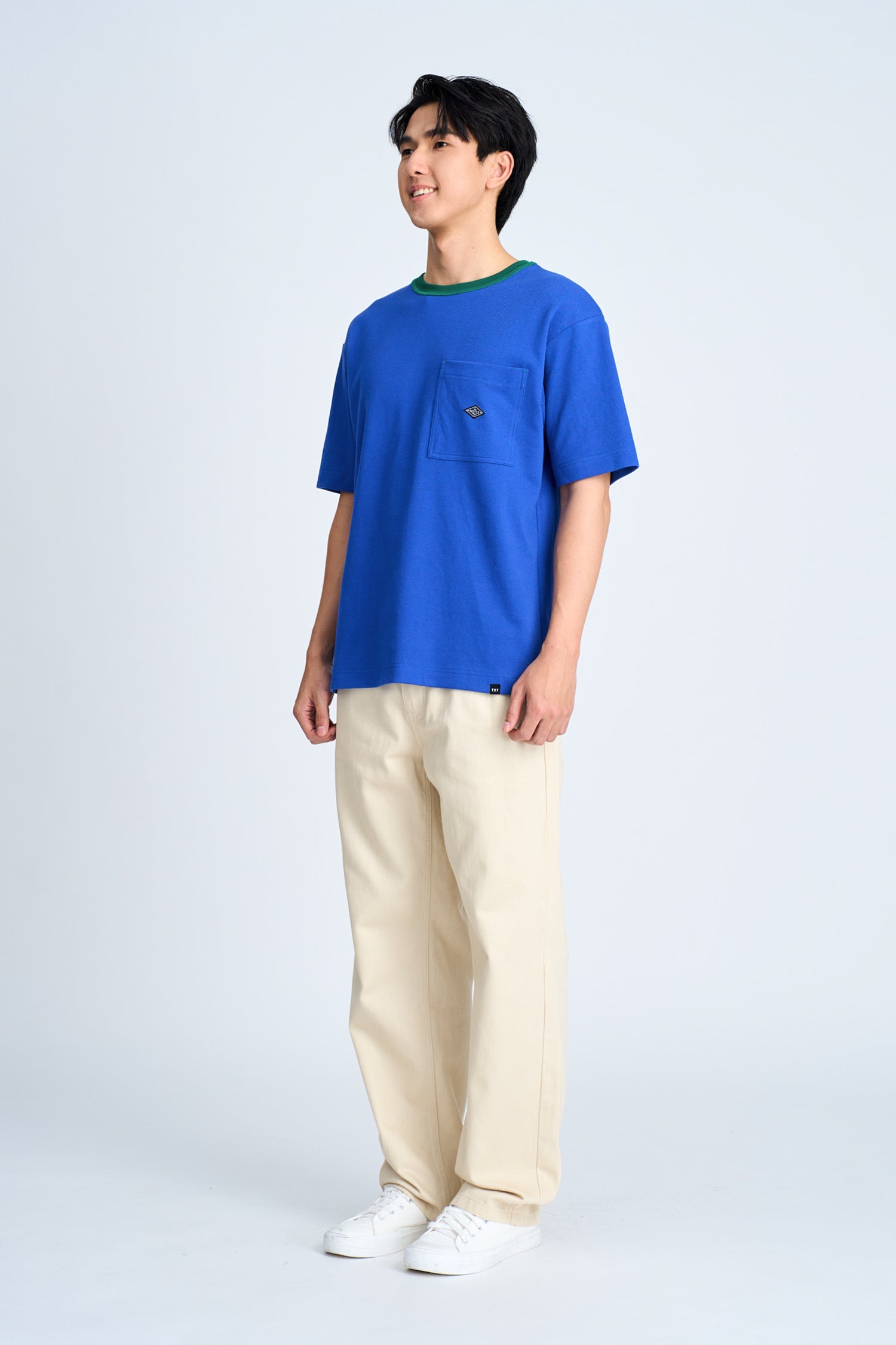 (B) Boxy Twill Jersey Contrast Collar Tee - Peacock Blue [AT]