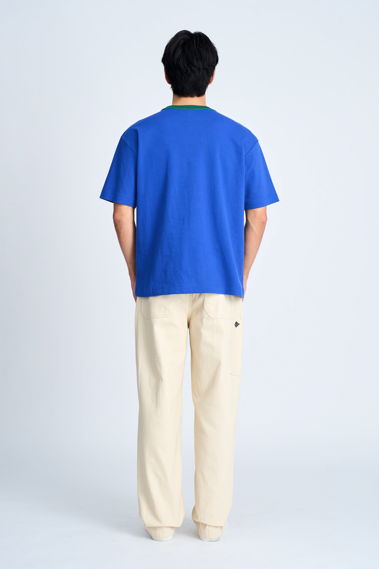 (B) Boxy Twill Jersey Contrast Collar Tee - Peacock Blue [AT]