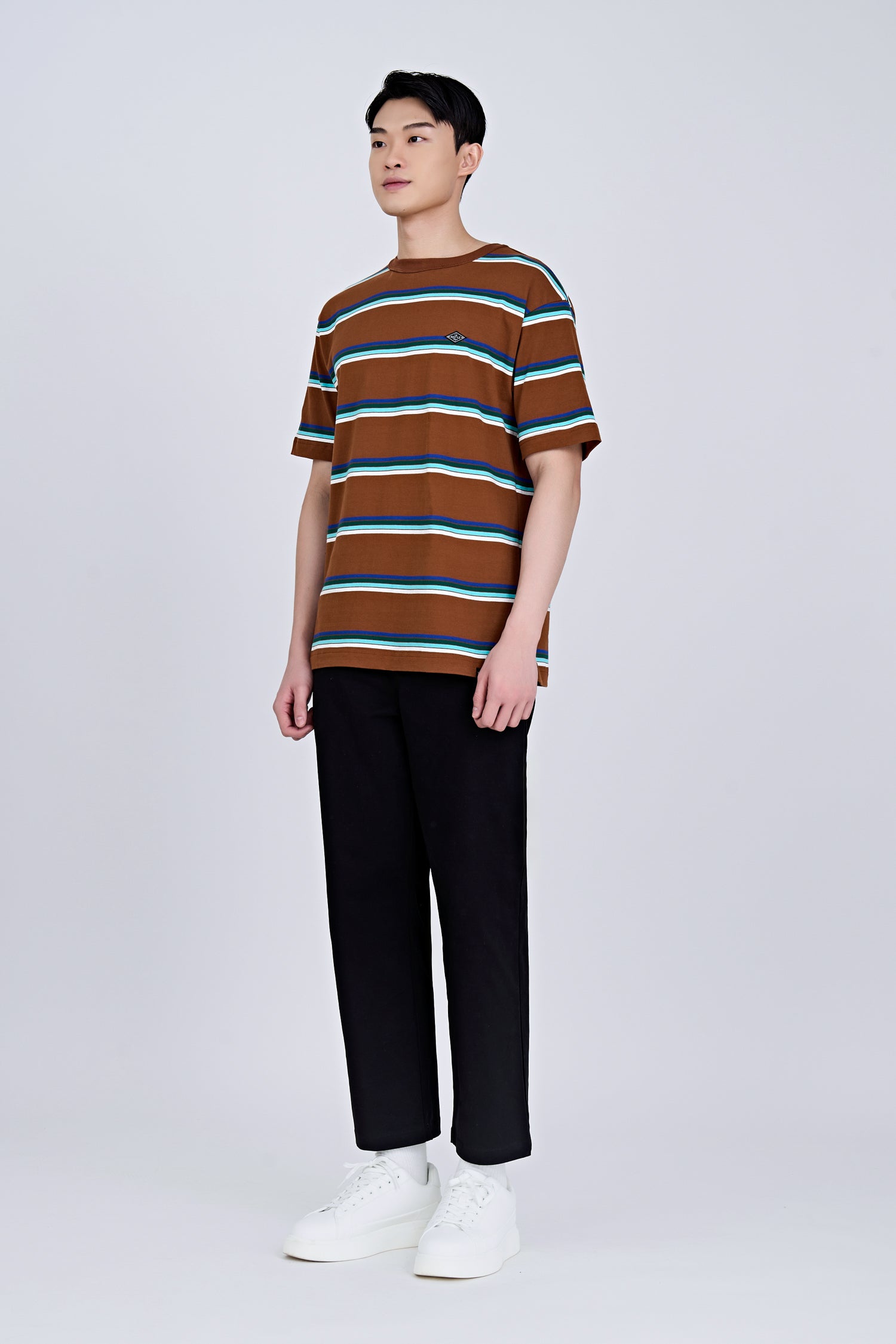 (B) Boxy-fit Multi-colour Stripes Tee - Stripes Brown