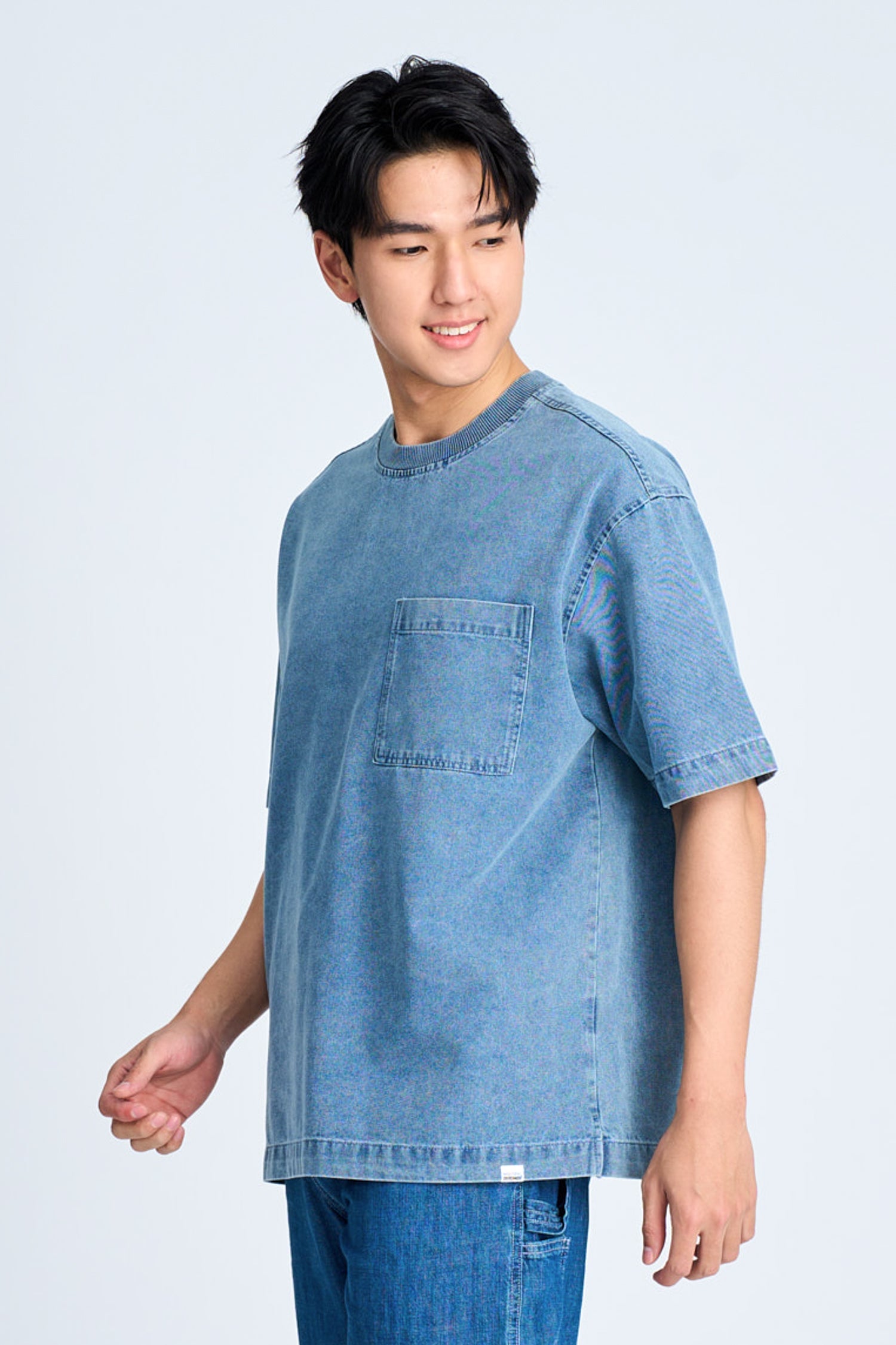 Denim Oversized Patch Pocket Tee - Denim