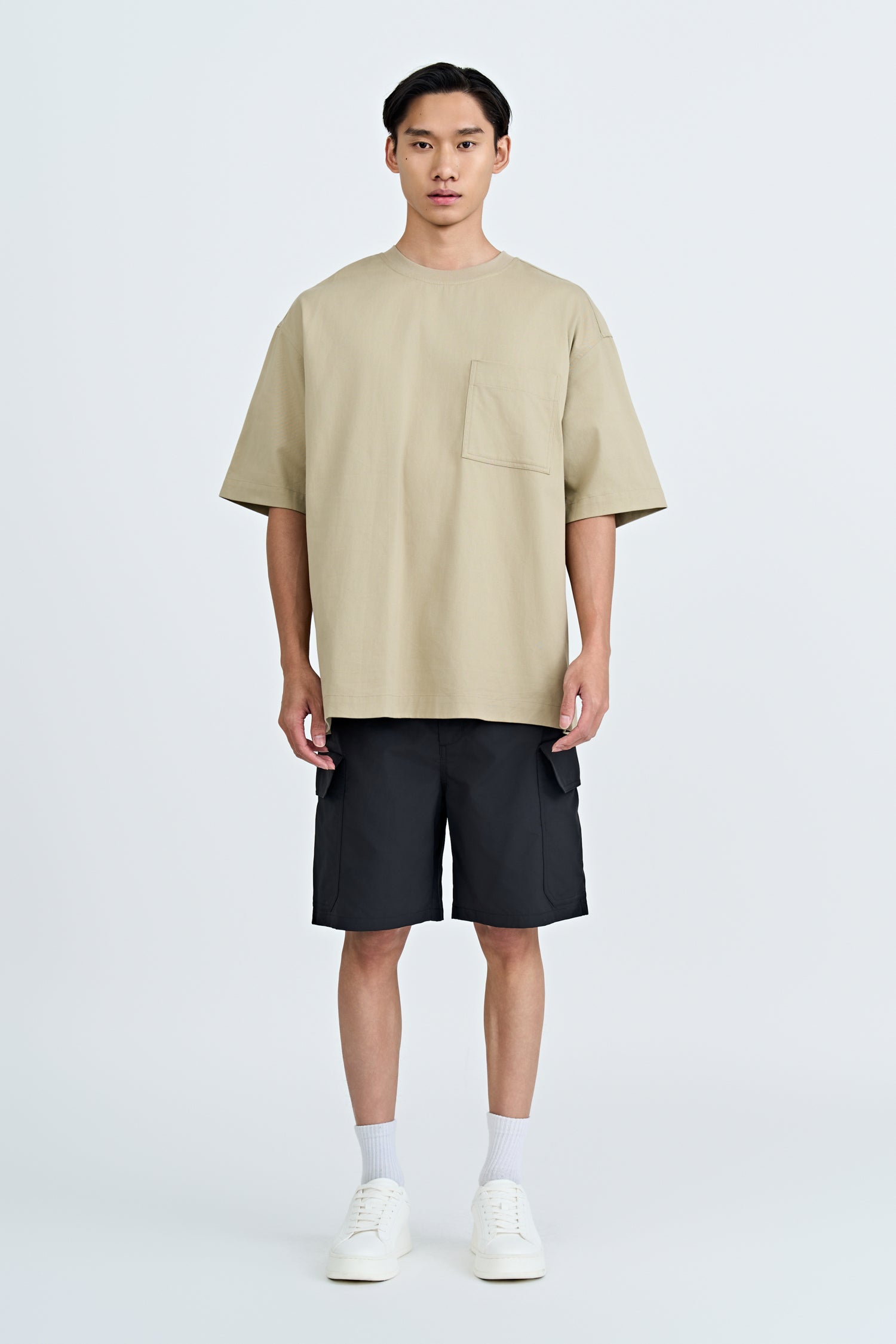 Denim Oversized Patch Pocket Tee - Khaki