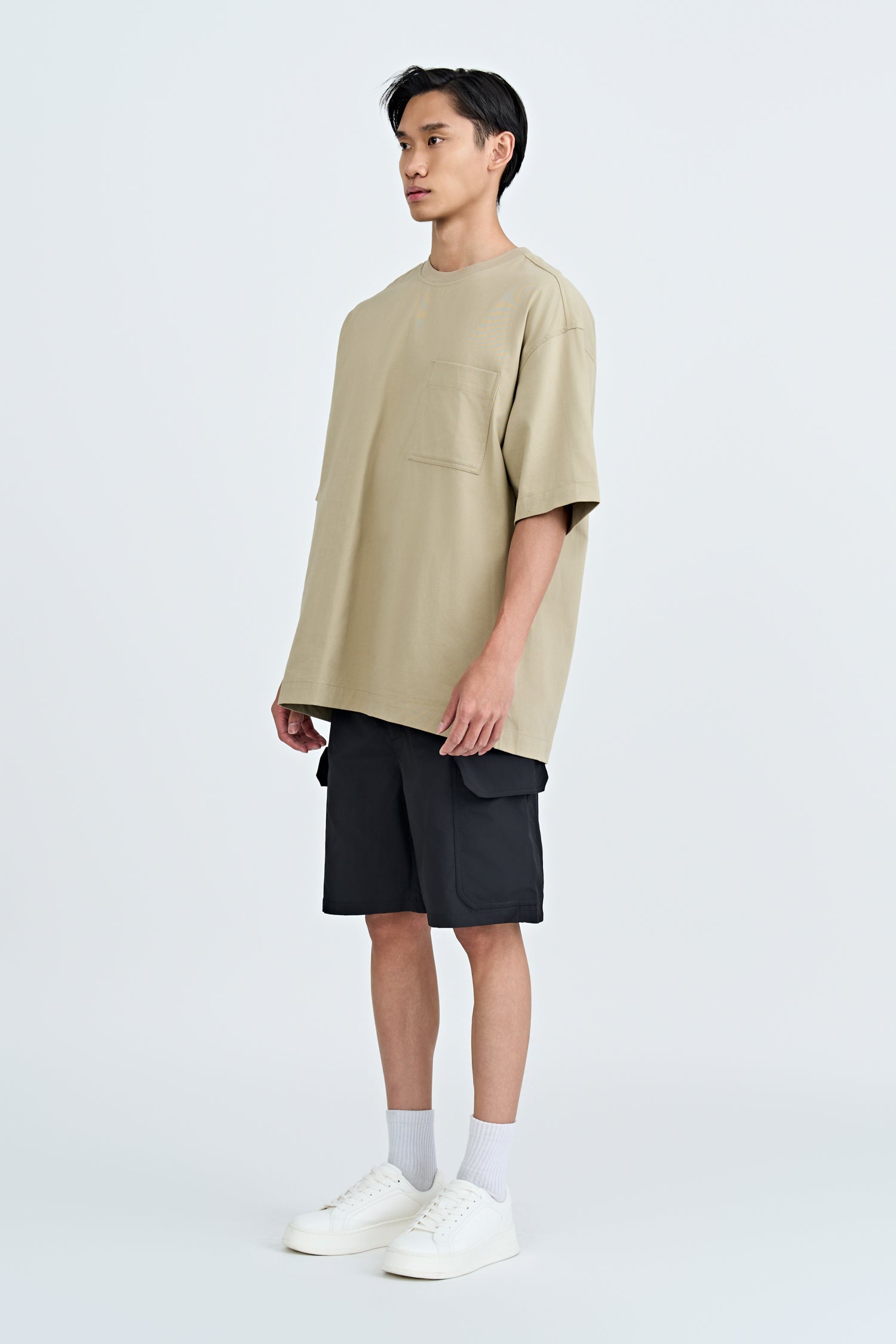 Denim Oversized Patch Pocket Tee - Khaki