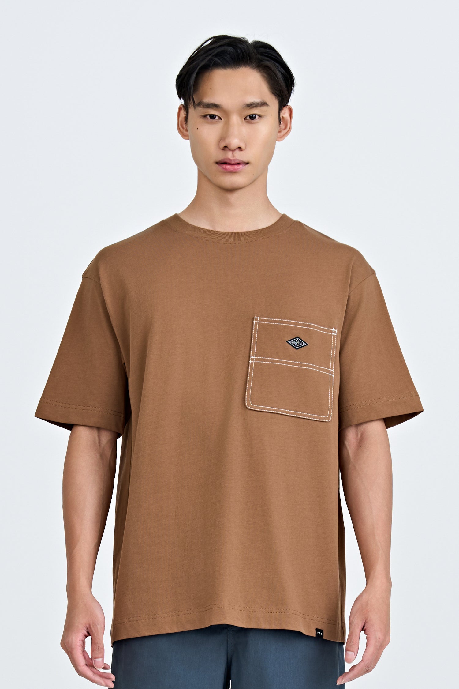Utility Contrast Pocket Stitch Tee - Coffee