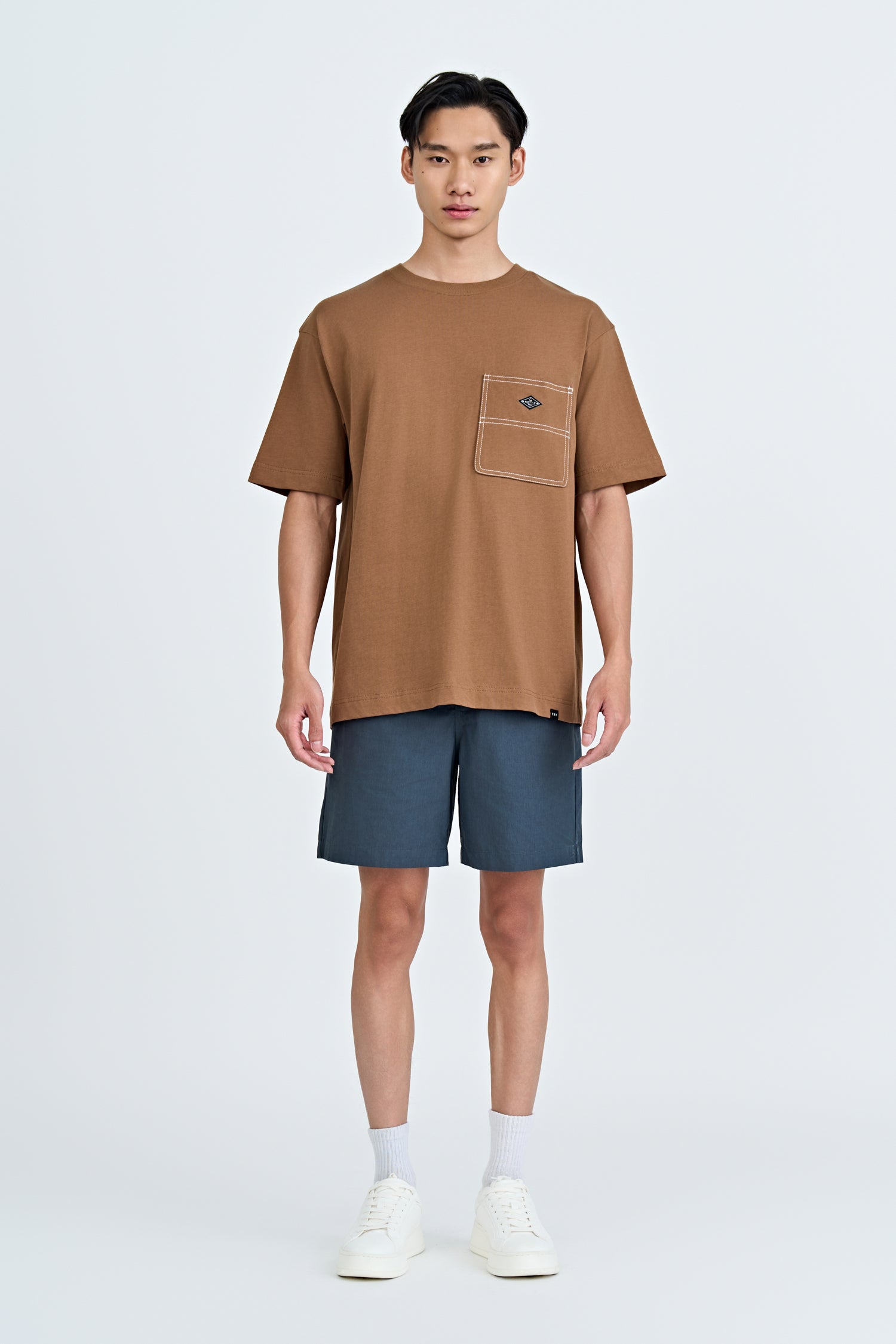 Utility Contrast Pocket Stitch Tee - Coffee
