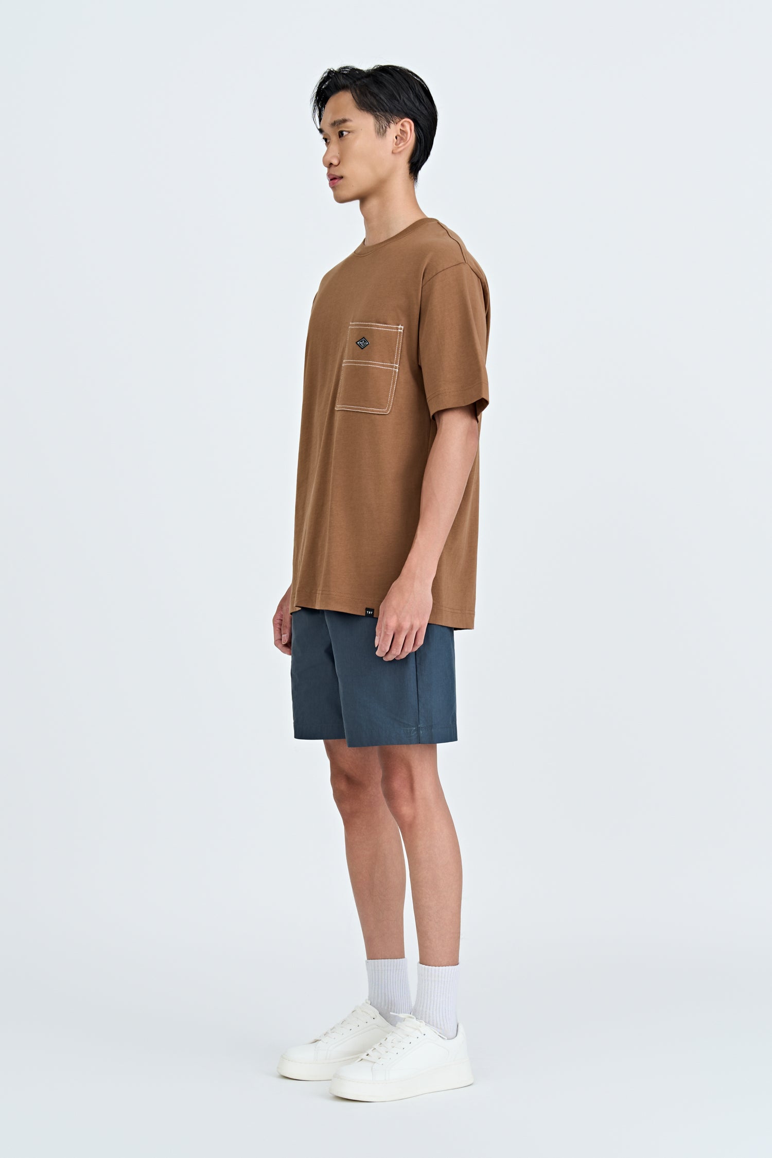 Utility Contrast Pocket Stitch Tee - Coffee