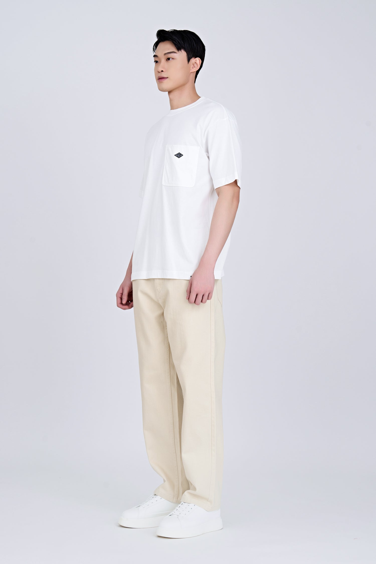 Utility Contrast Pocket Stitch Tee - Cream