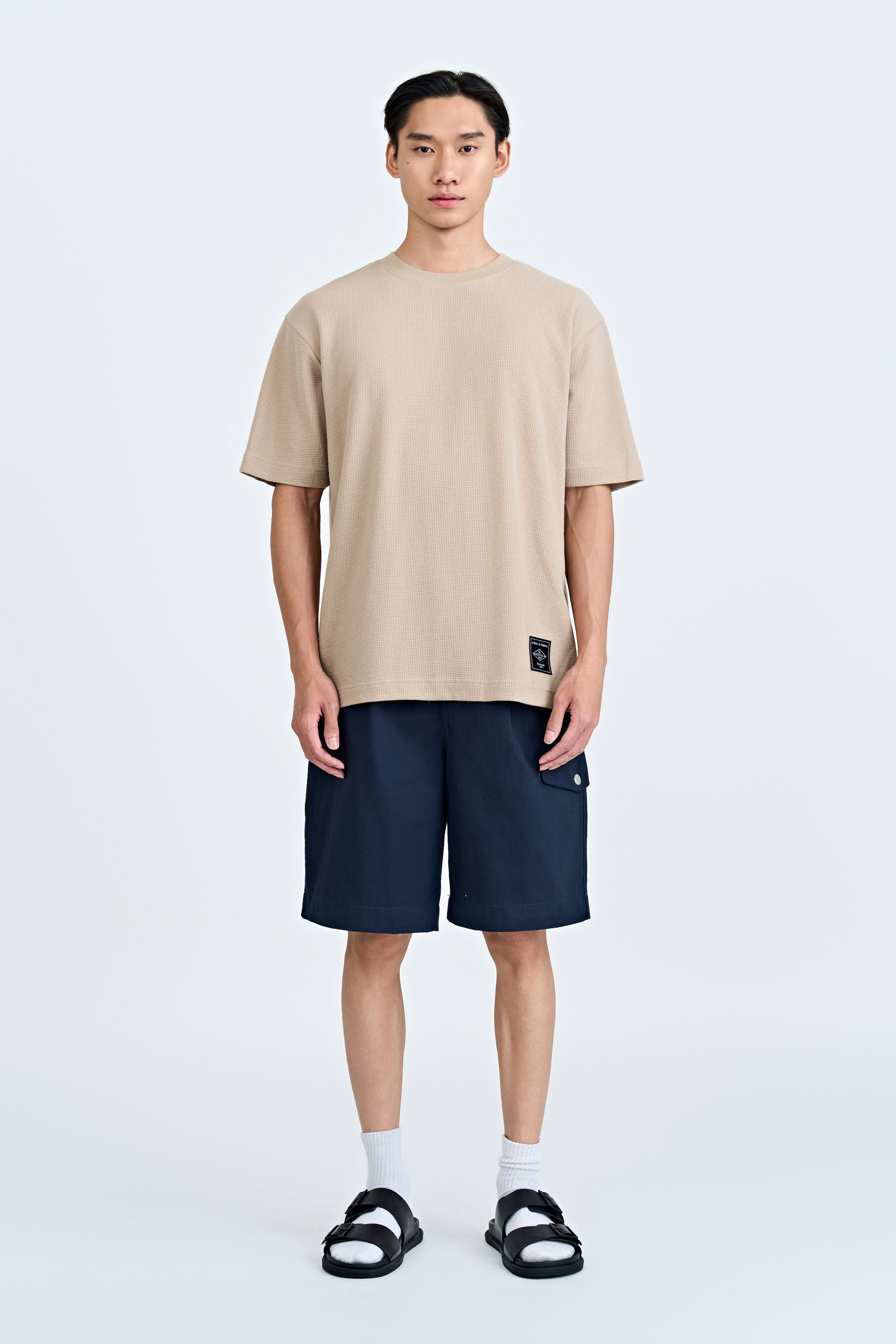 (B) Waffle Crew Neck Tee - Khaki