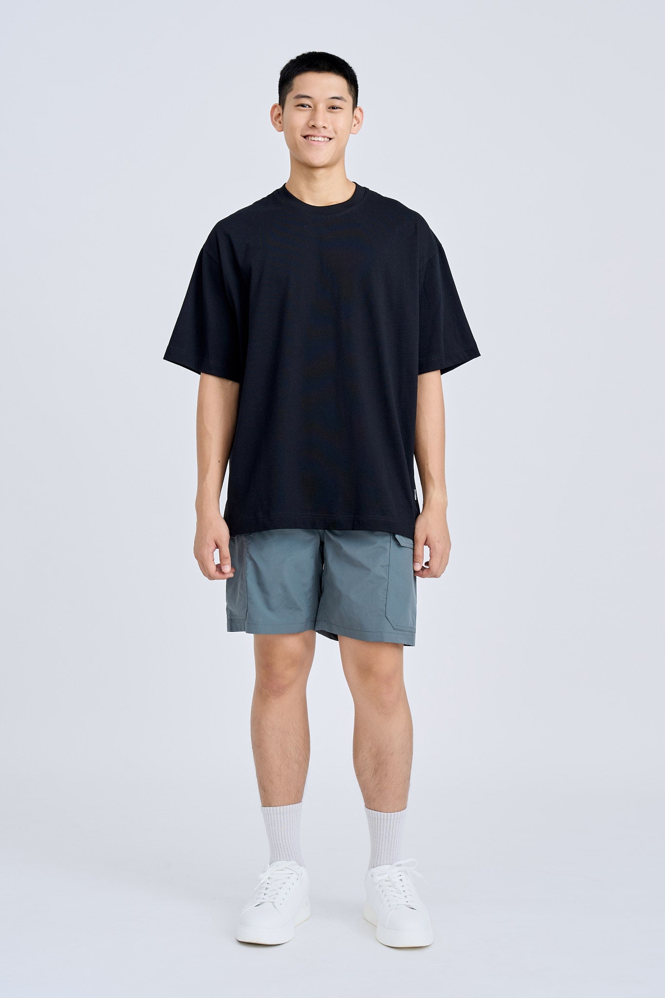 Dual Fabric Oversized Tee - Black