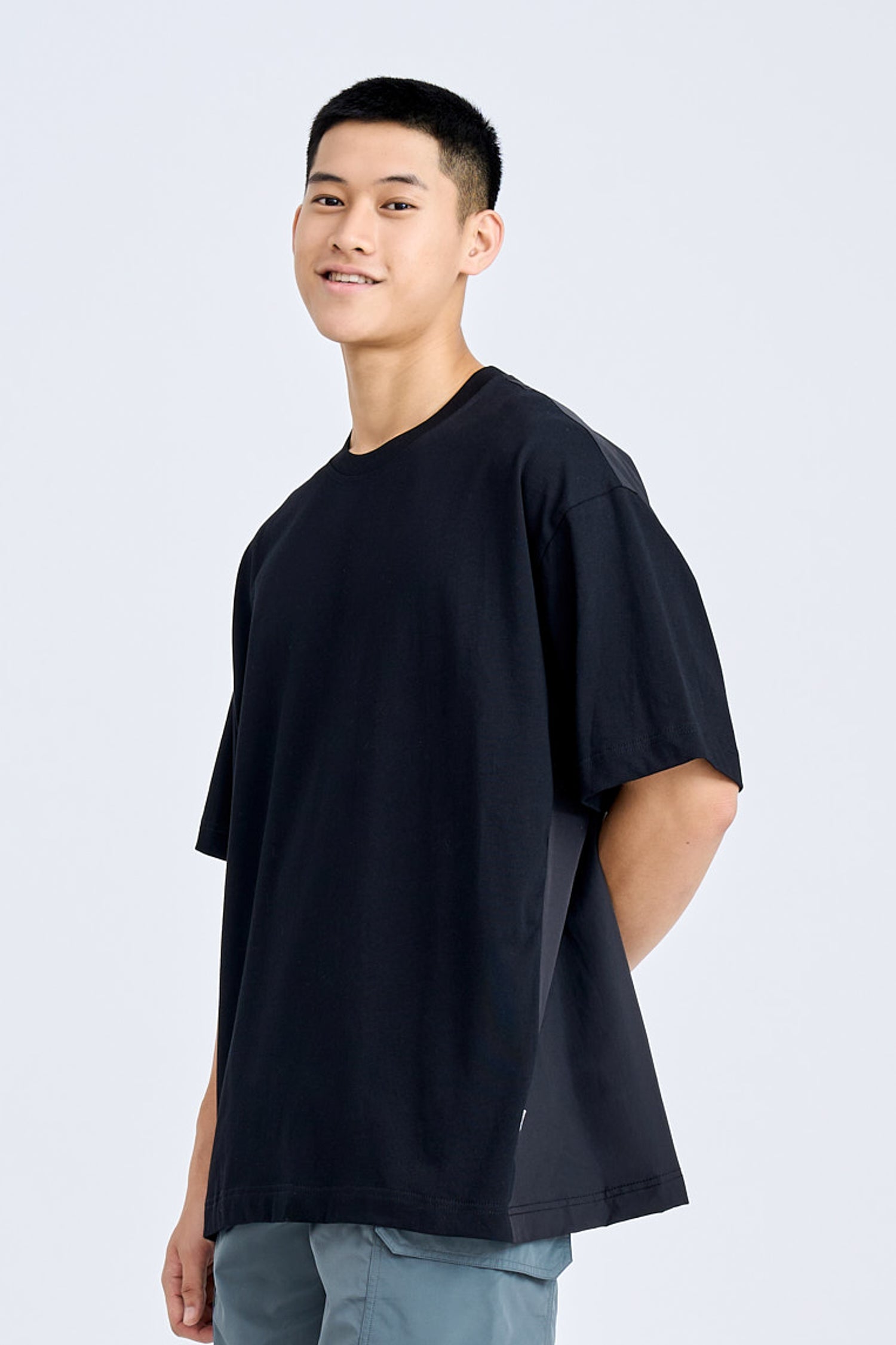 Dual Fabric Oversized Tee - Black