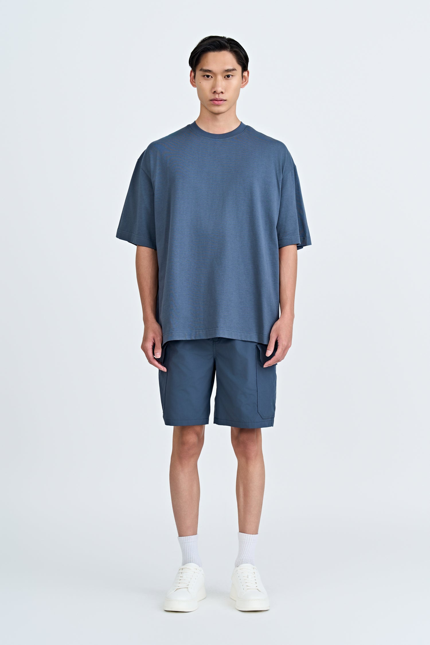Dual Fabric Oversized Tee - Dark Grey