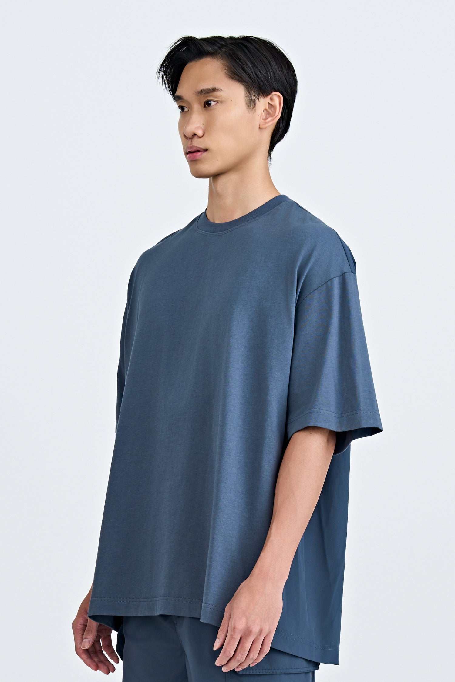 Dual Fabric Oversized Tee - Dark Grey