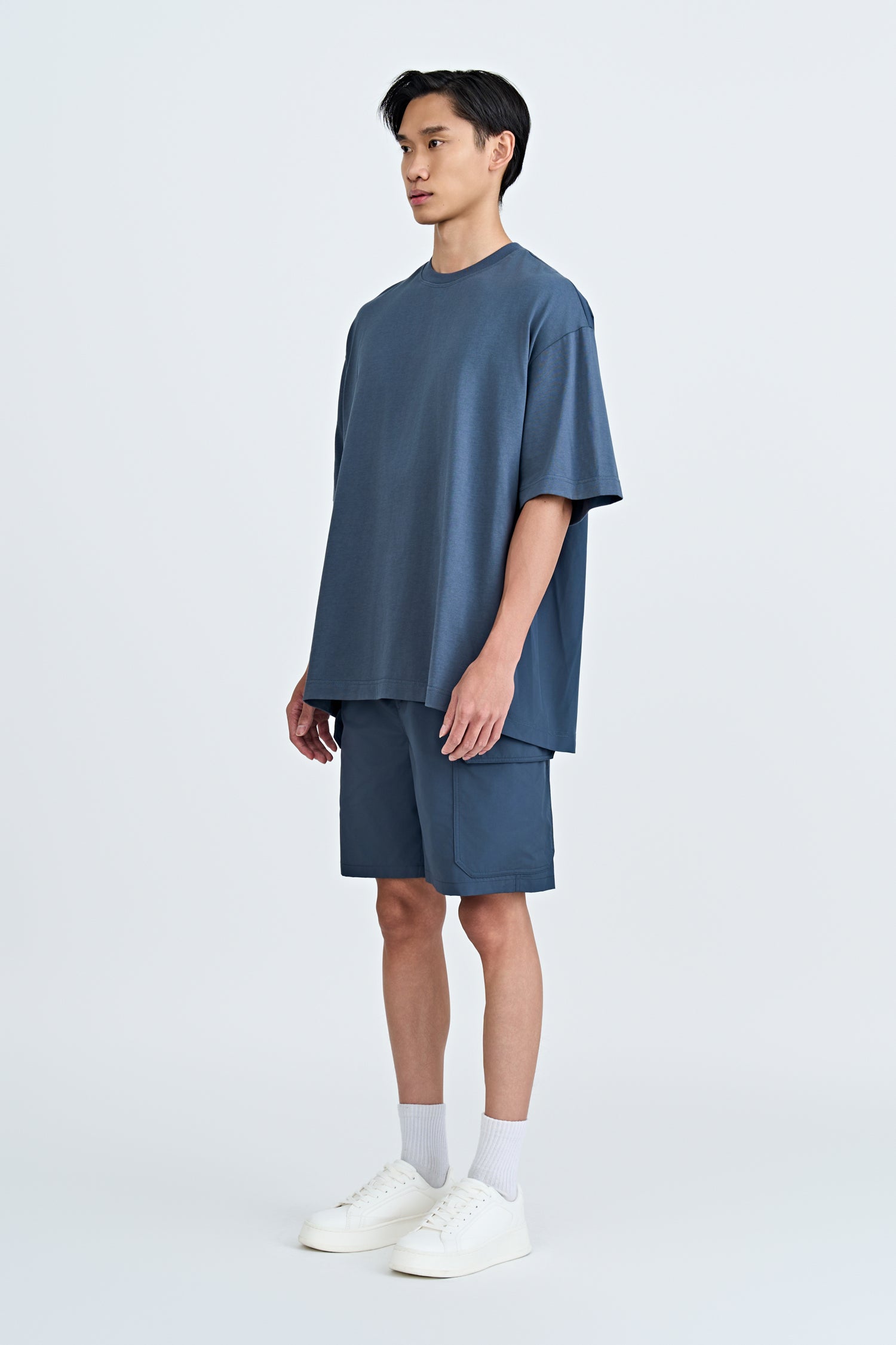 Dual Fabric Oversized Tee - Dark Grey