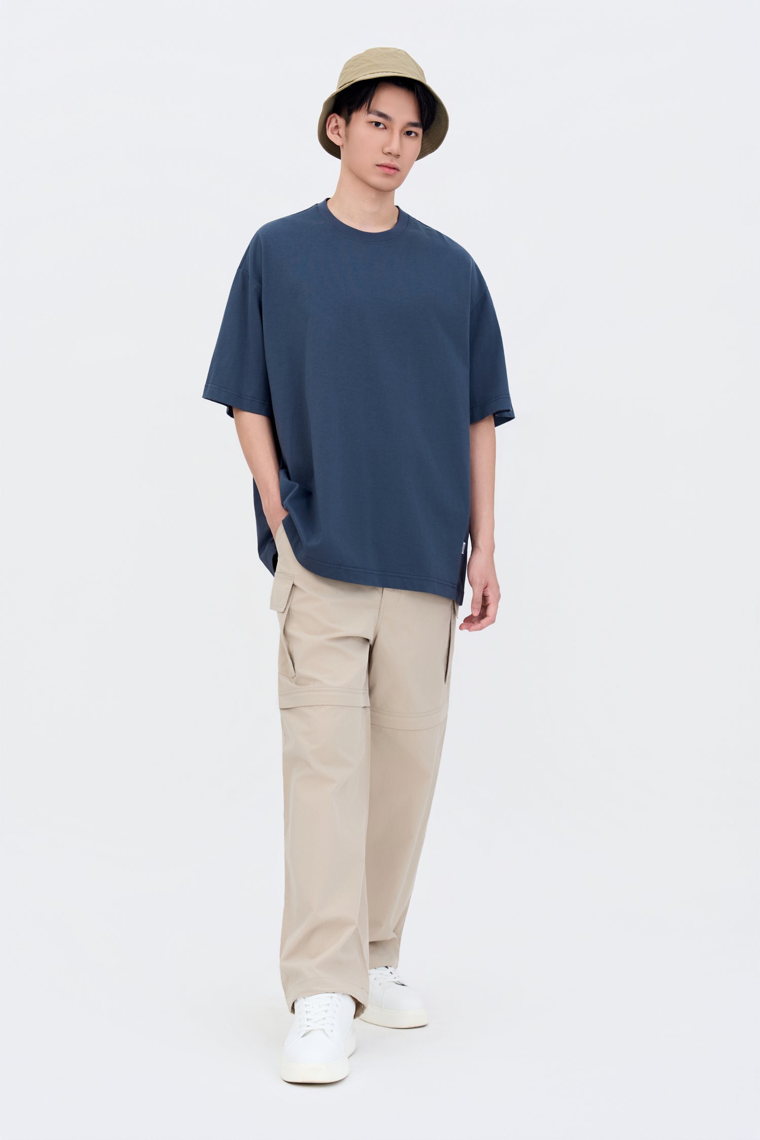 Dual Fabric Oversized Tee - Dusty Blue
