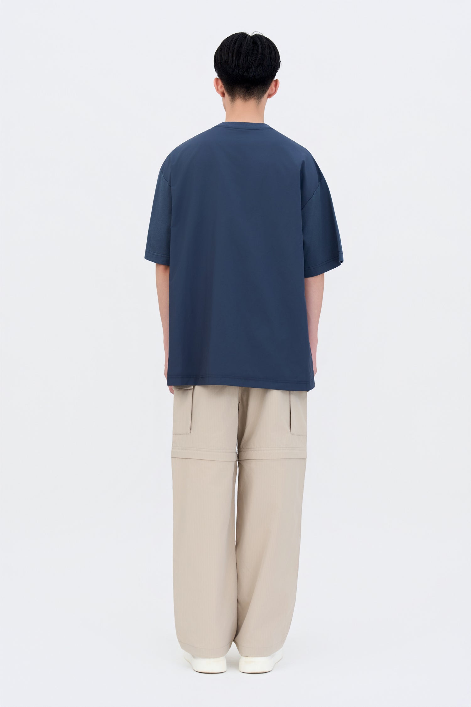 Dual Fabric Oversized Tee - Dusty Blue