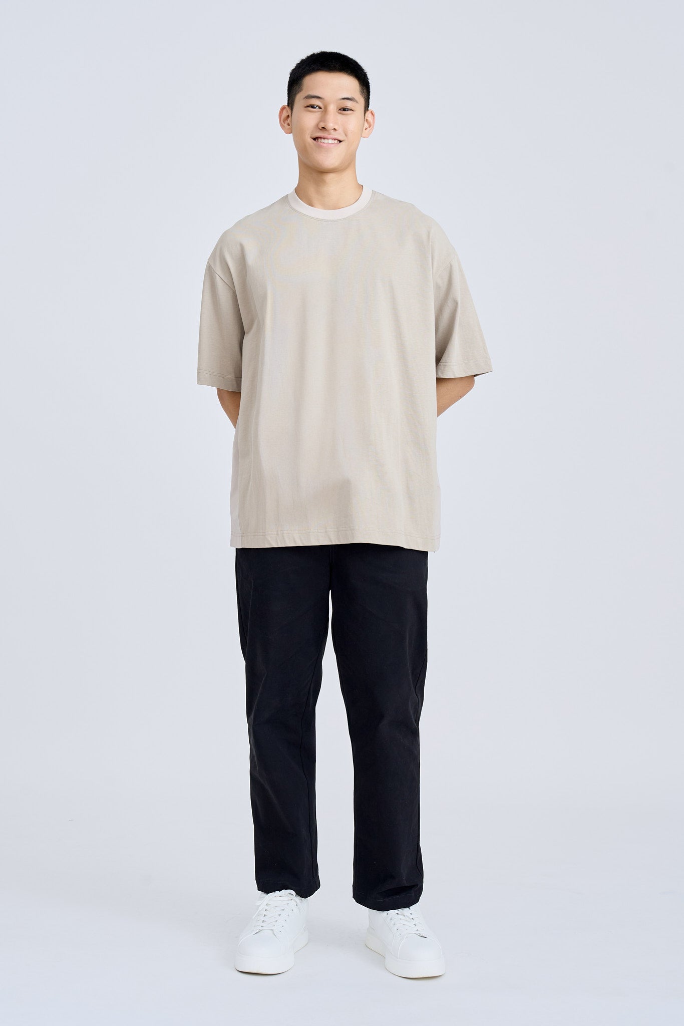 Dual Fabric Oversized Tee - Khaki [AT]