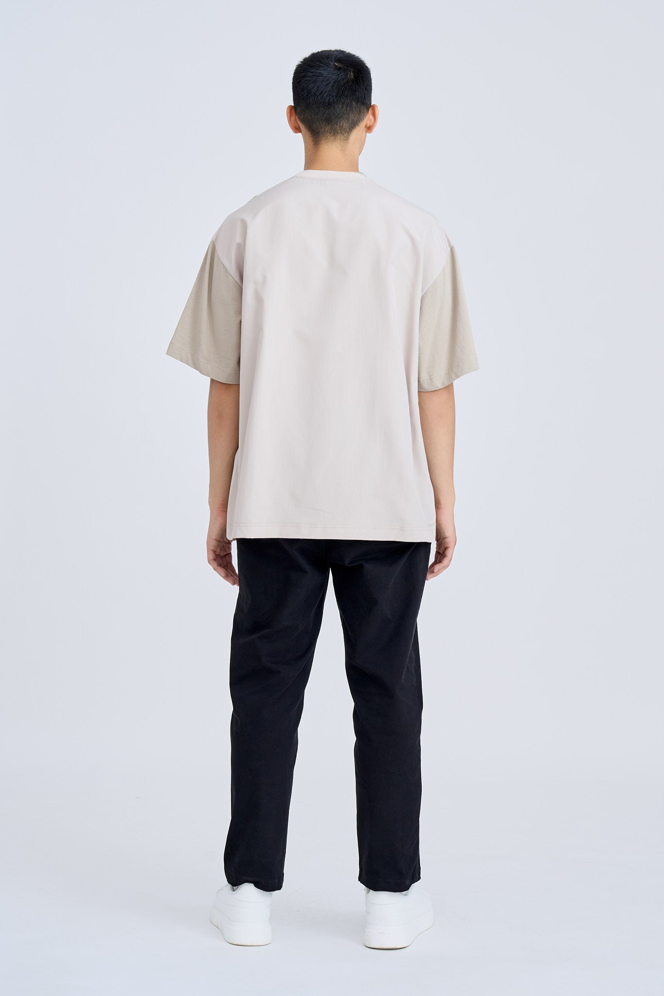 Dual Fabric Oversized Tee - Khaki [AT]