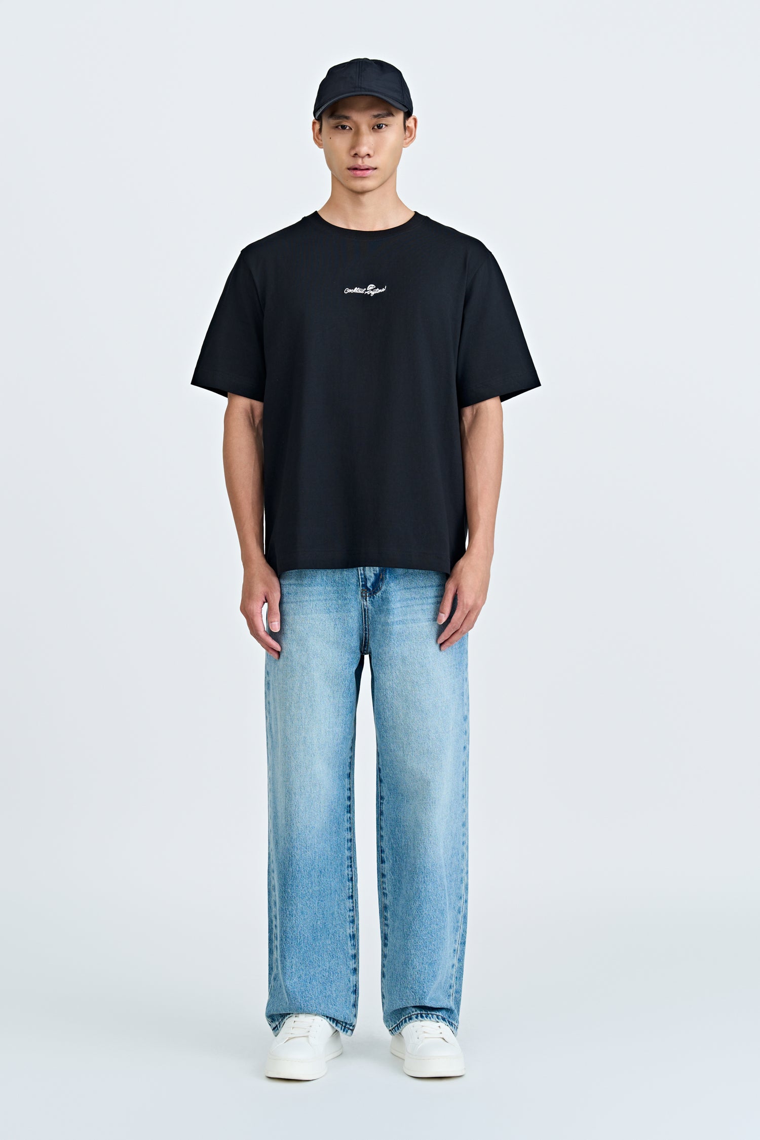 (A) Jersey "Cocktail Anytime" Embroidery Tee - Black