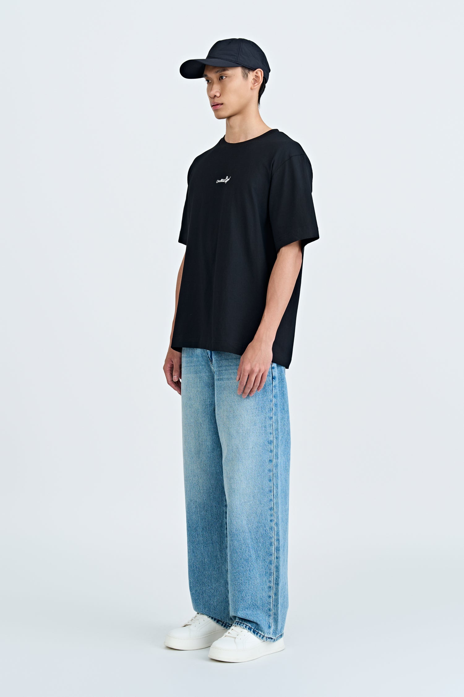 (A) Jersey "Cocktail Anytime" Embroidery Tee - Black