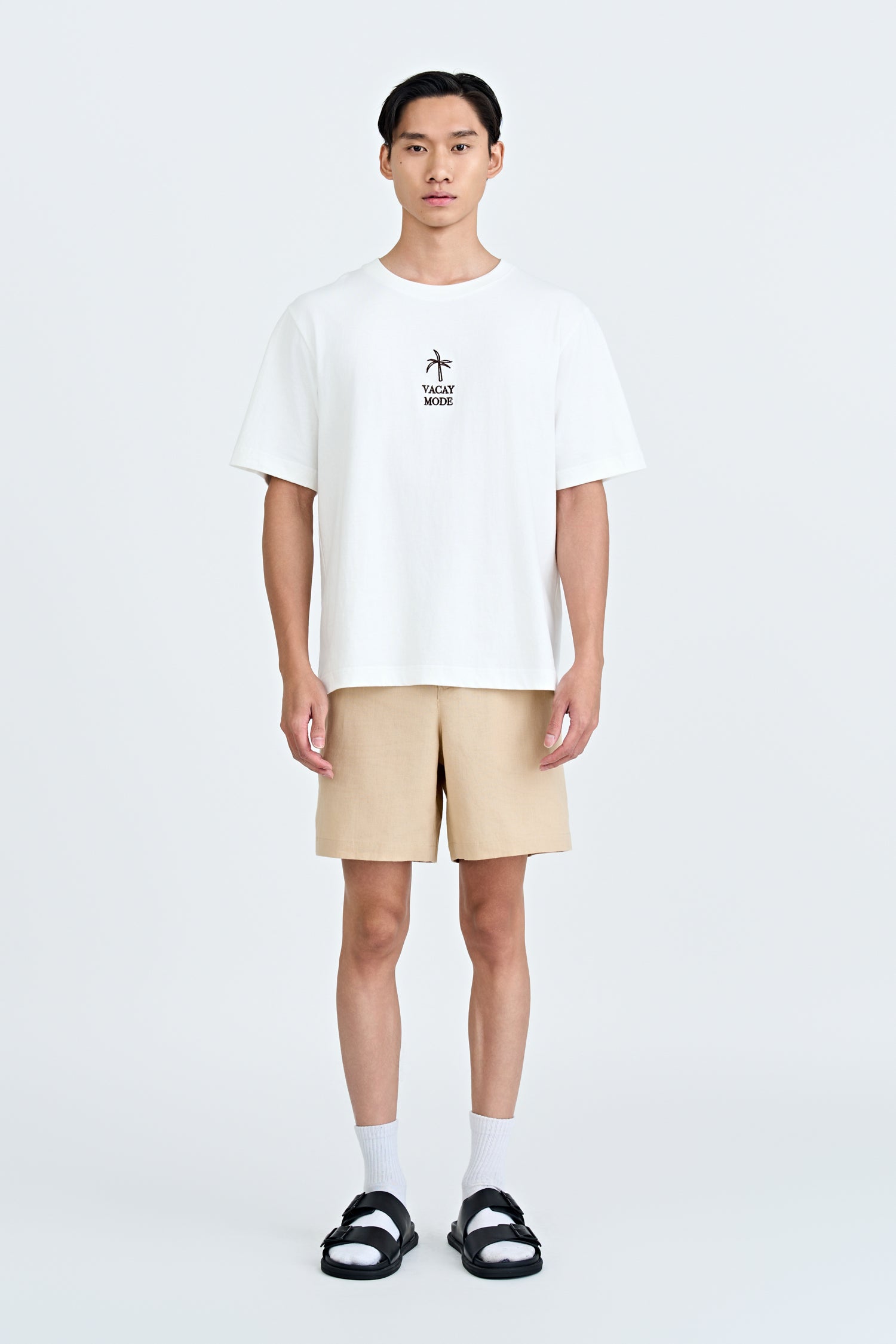 (A) Jersey "Vacay Mode" Embroidery Tee - Cream [AT]