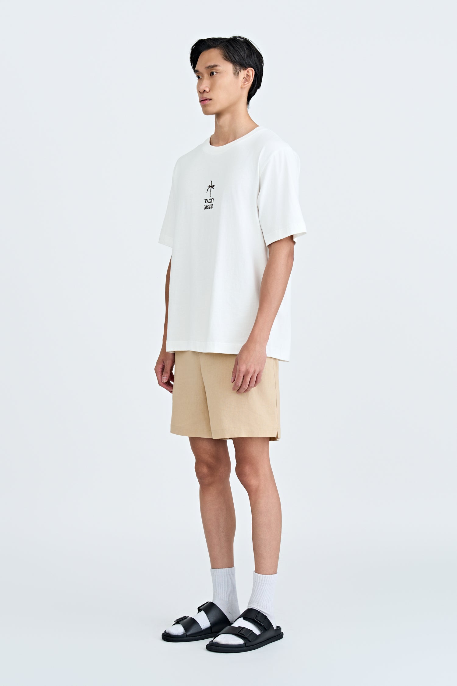 (A) Jersey "Vacay Mode" Embroidery Tee - Cream [AT]