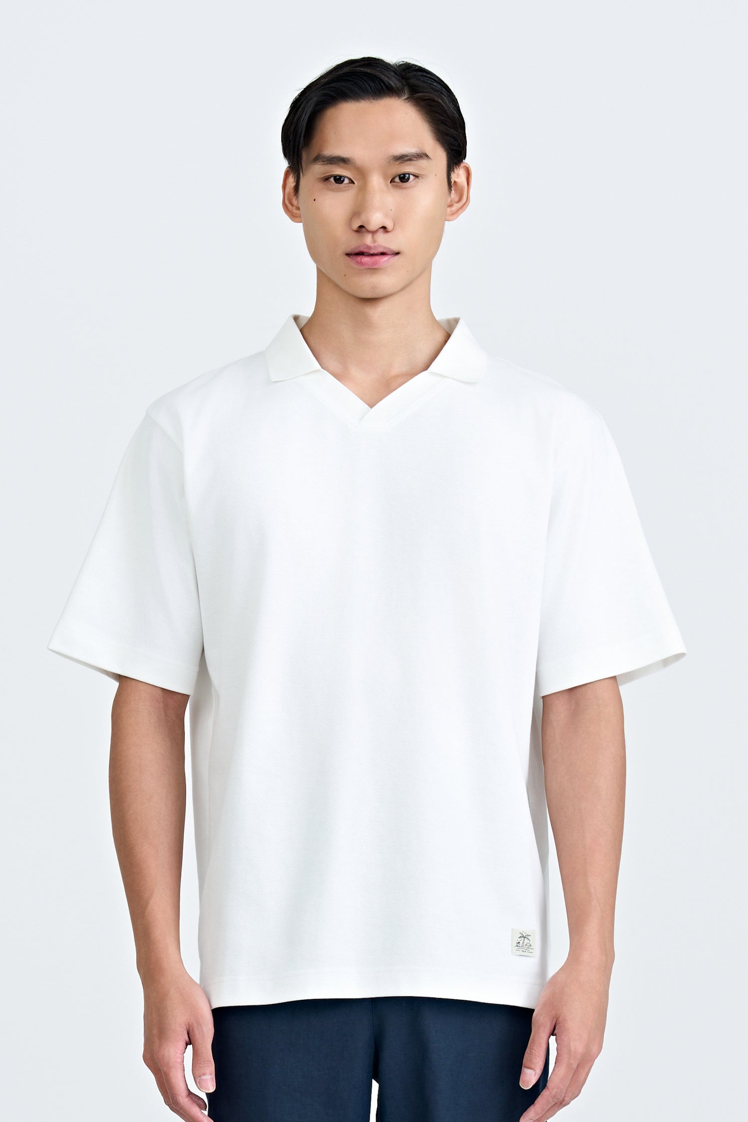 (B) Boxy Open Collar Polo - Cream