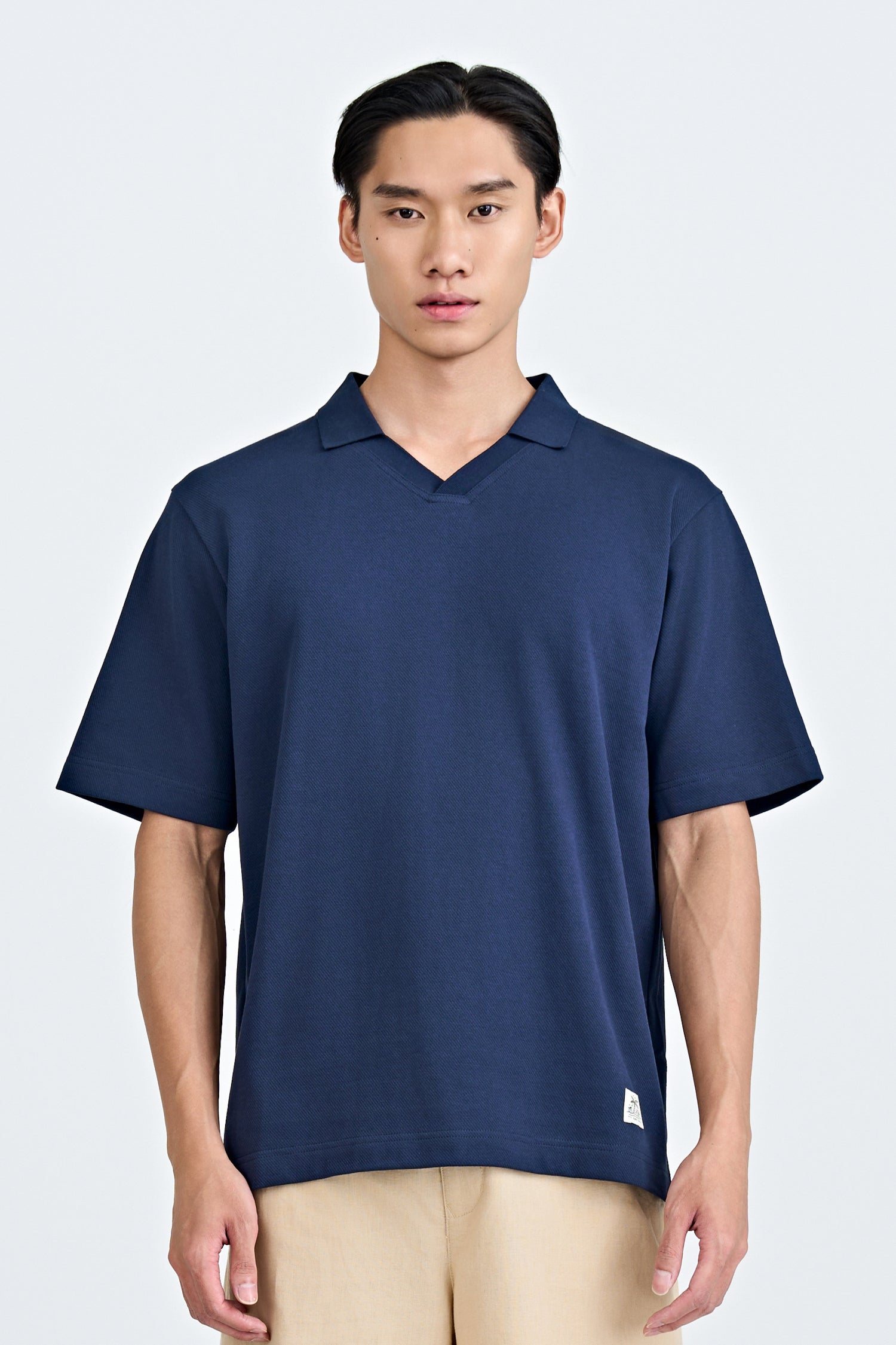 (B) Boxy Open Collar Polo - Navy