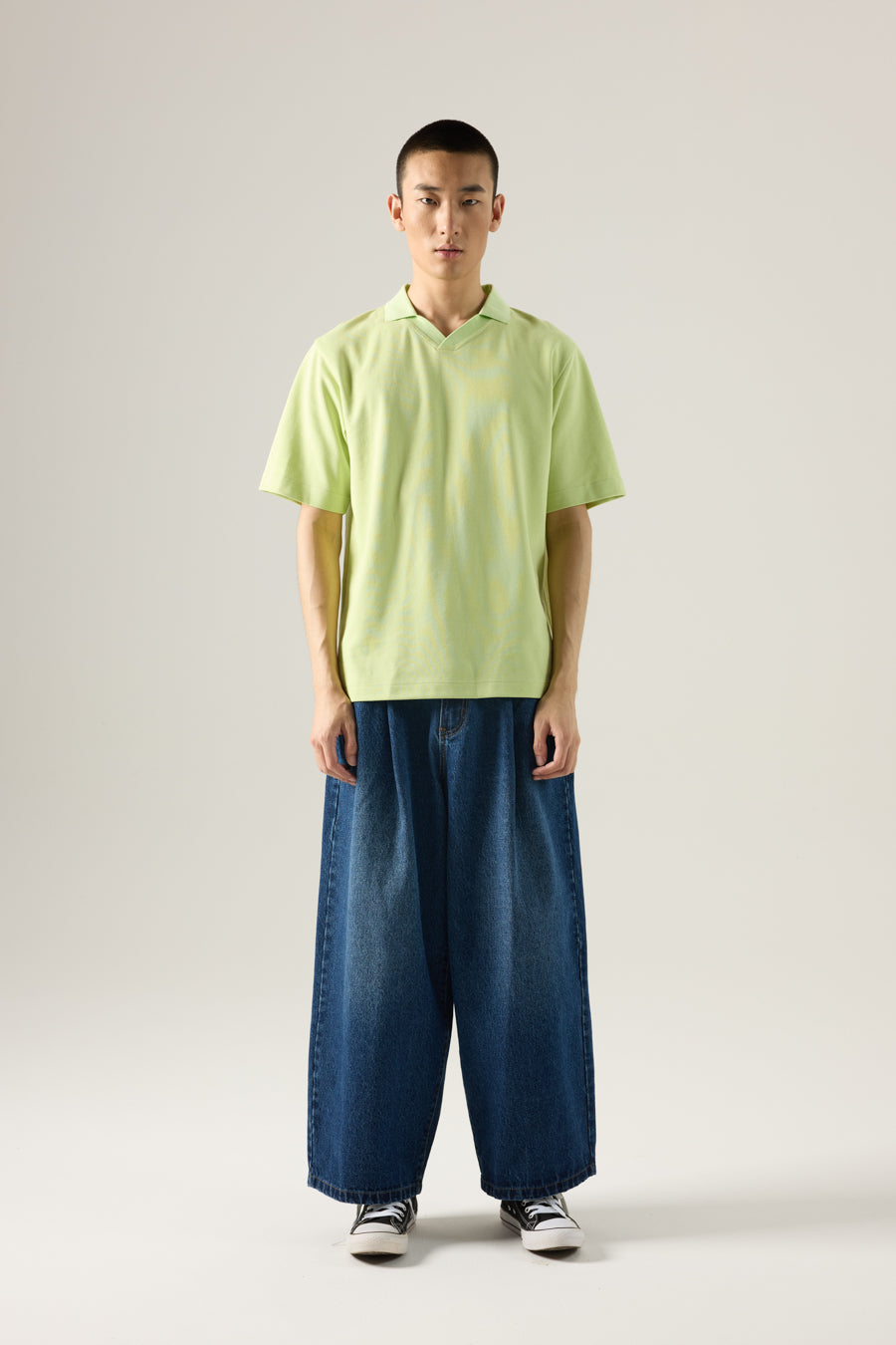 (B) Boxy Open Collar Polo - Pistachio