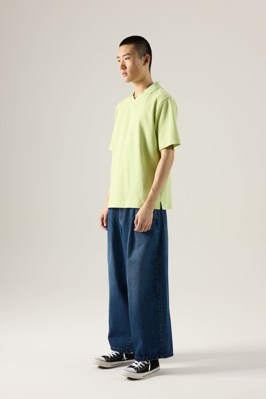 (B) Boxy Open Collar Polo - Pistachio