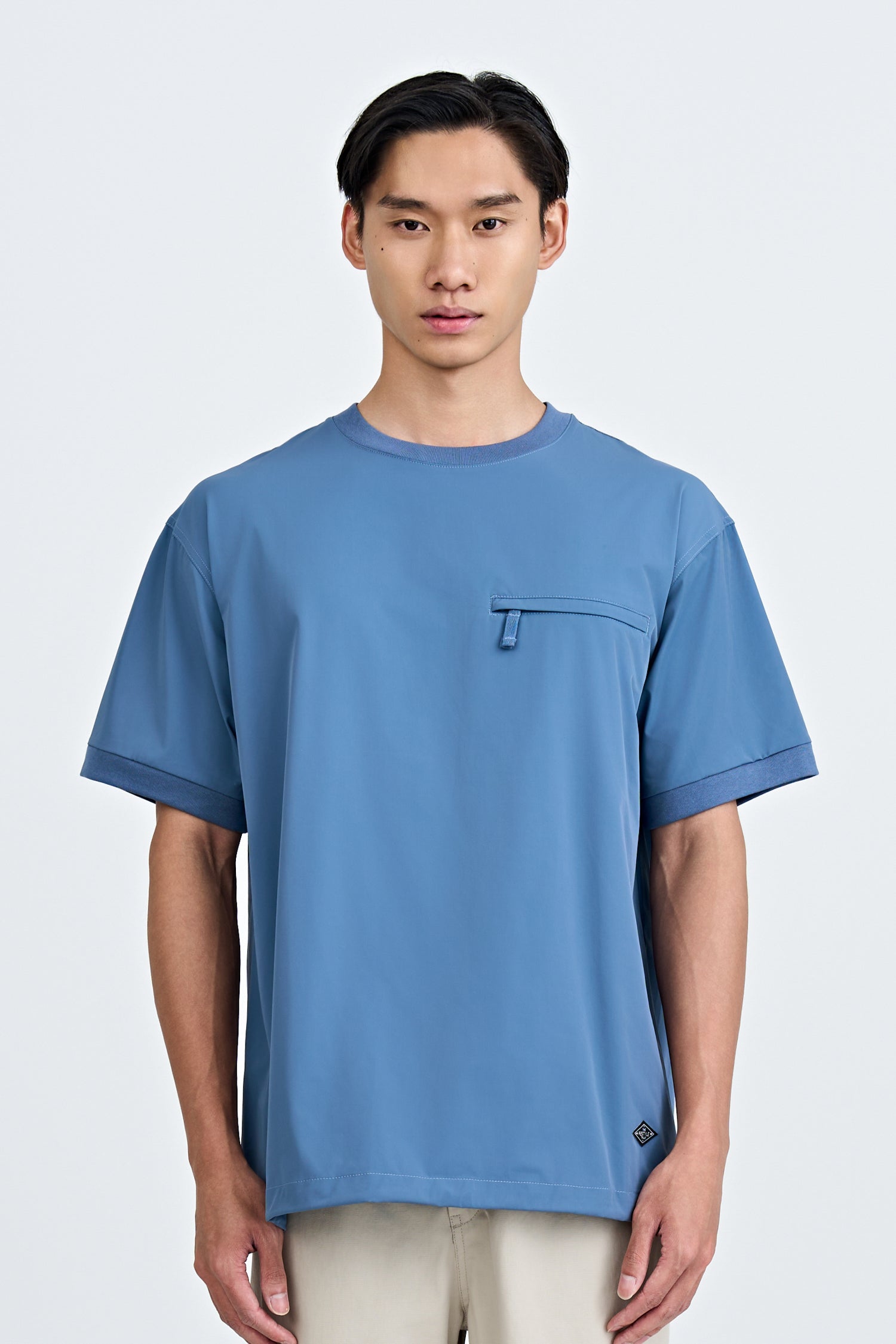 Nylon Drawstring Hem Welt Pocket Tee - Steel Blue