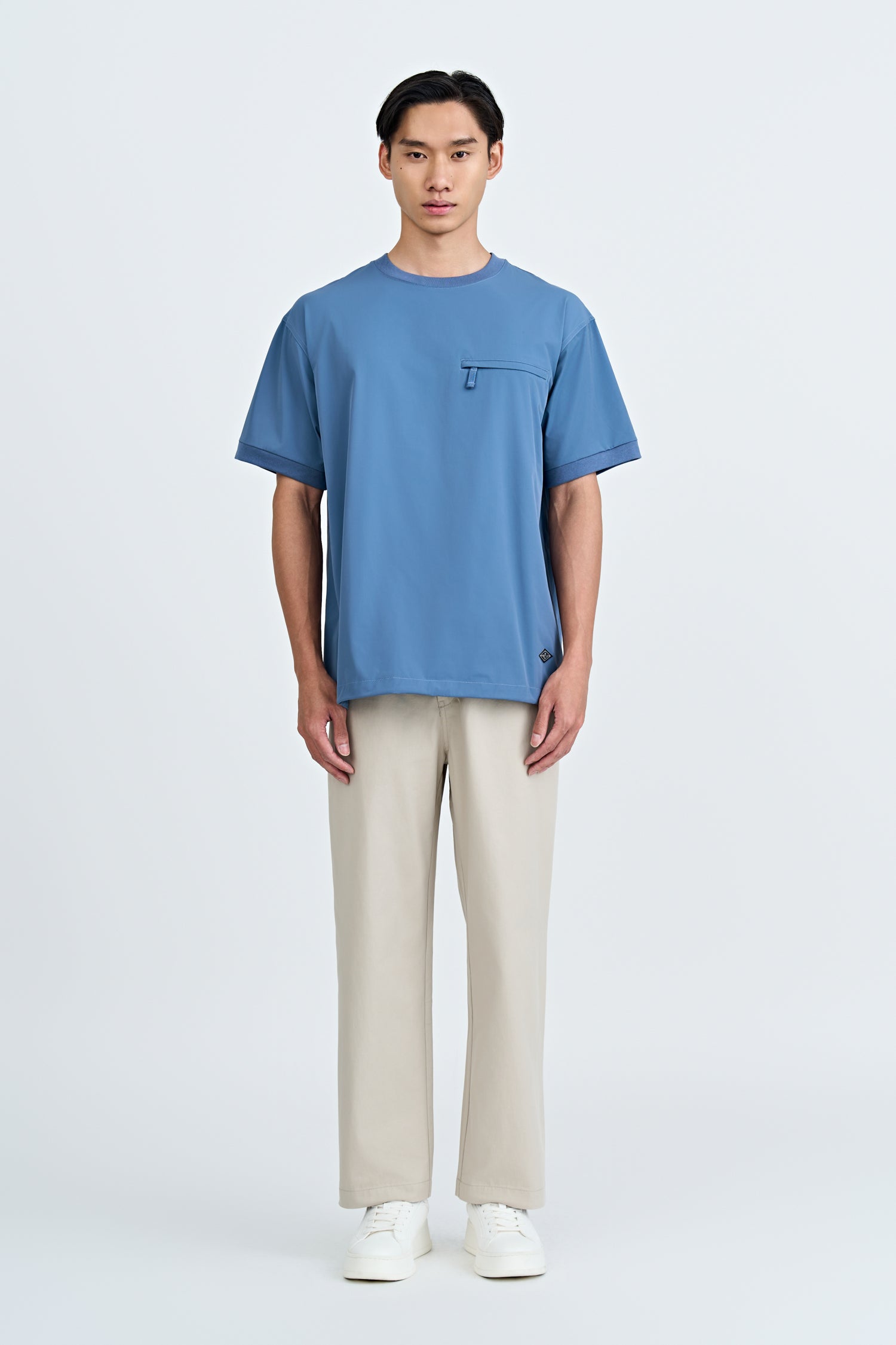 Nylon Drawstring Hem Welt Pocket Tee - Steel Blue