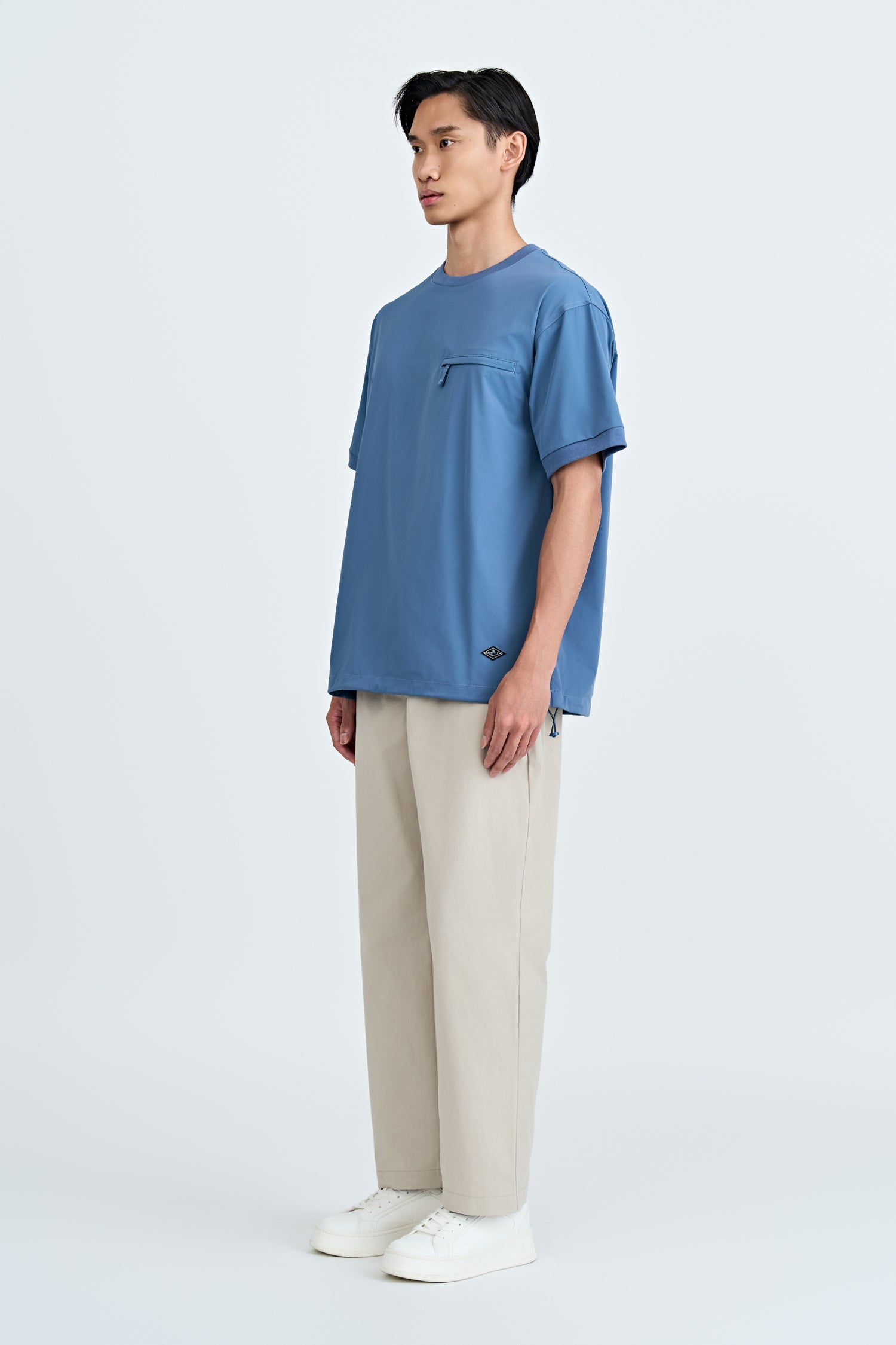 Nylon Drawstring Hem Welt Pocket Tee - Steel Blue
