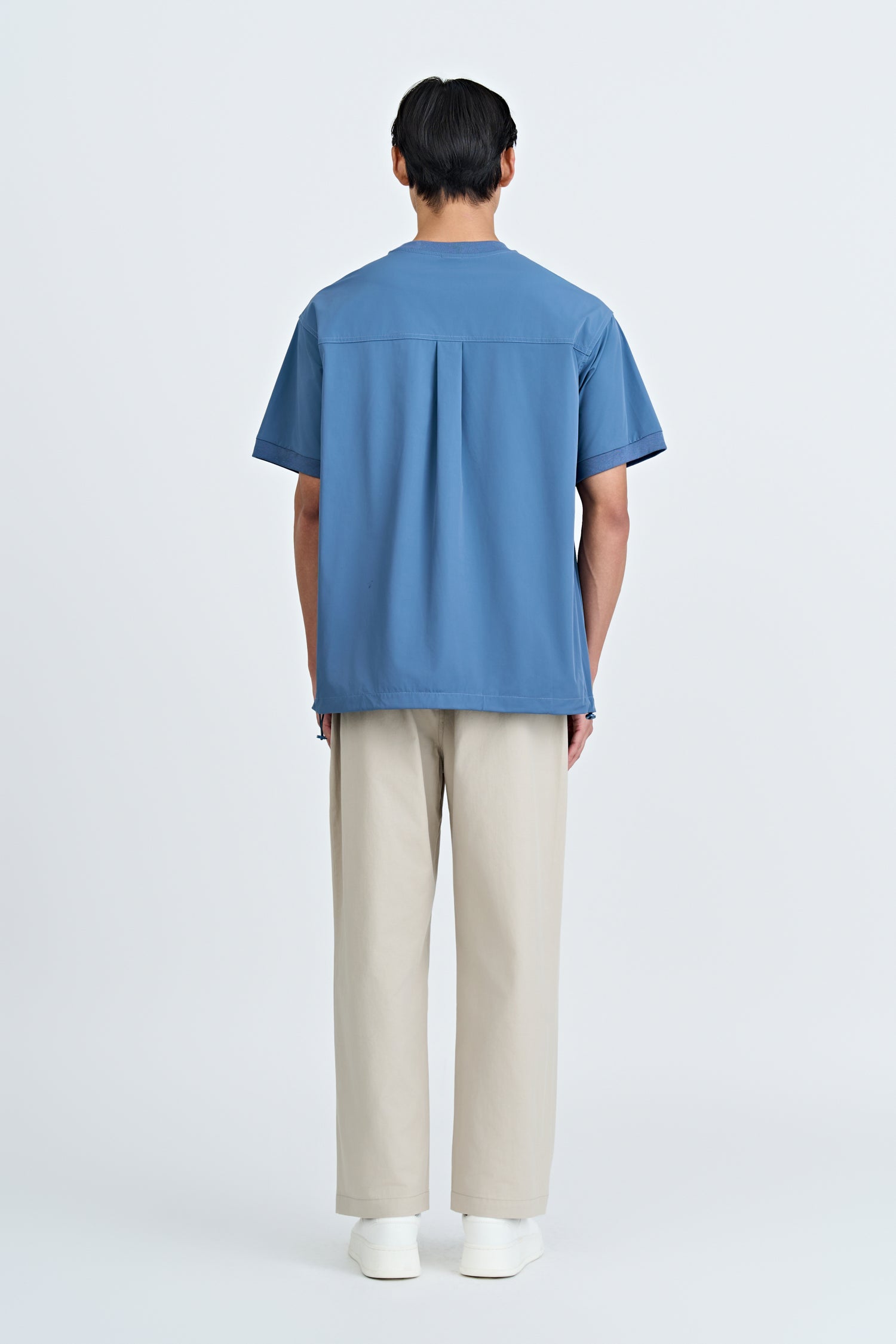 Nylon Drawstring Hem Welt Pocket Tee - Steel Blue