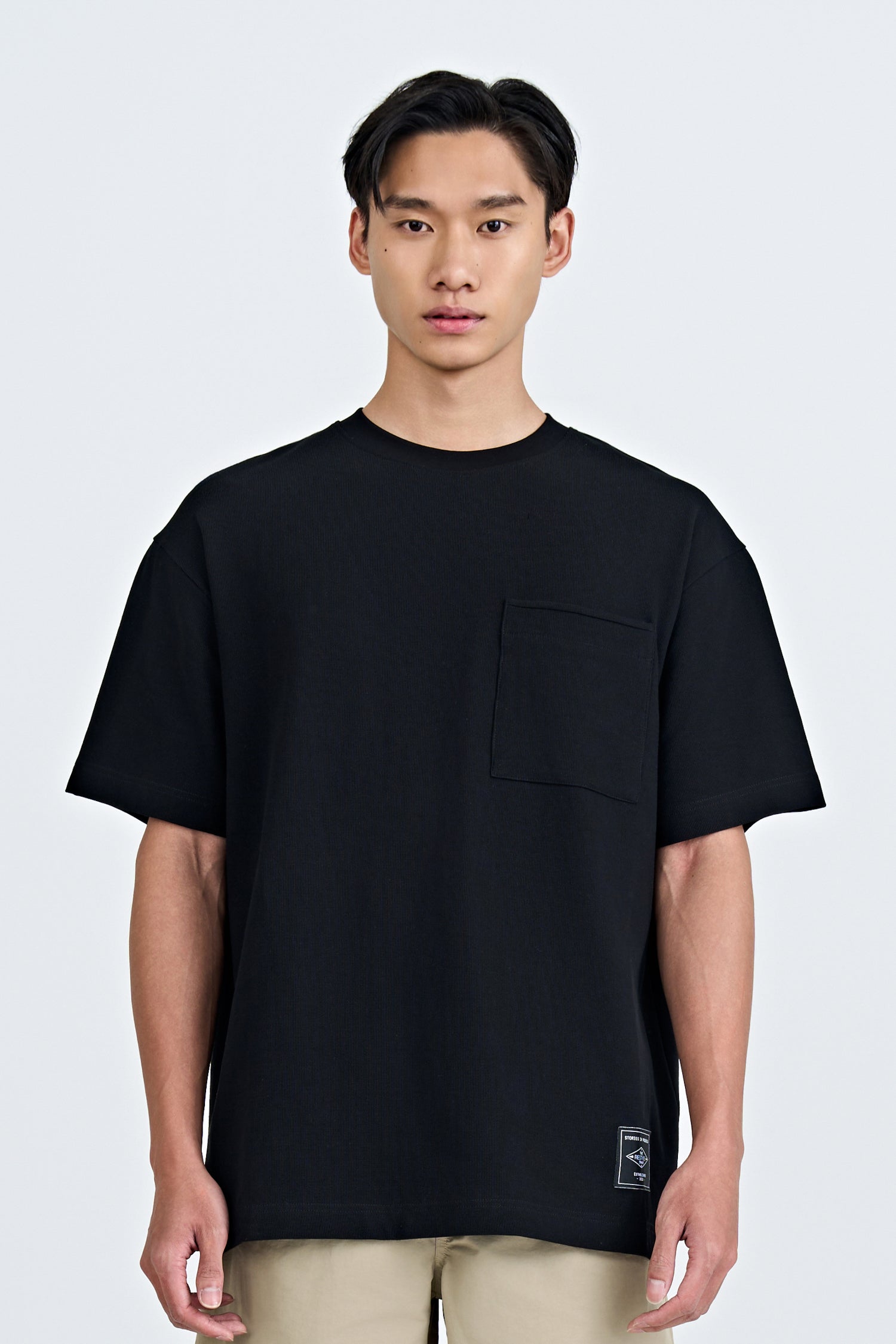 (C) Oversized Waffle Jersey Tee - Black