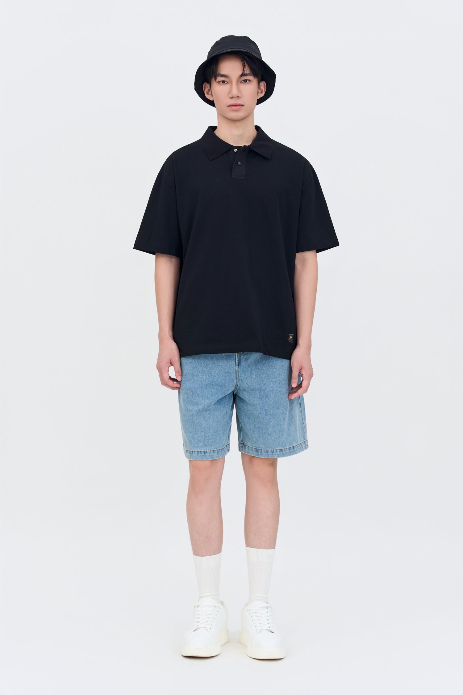 Relaxed Fit Polo Tee - Black