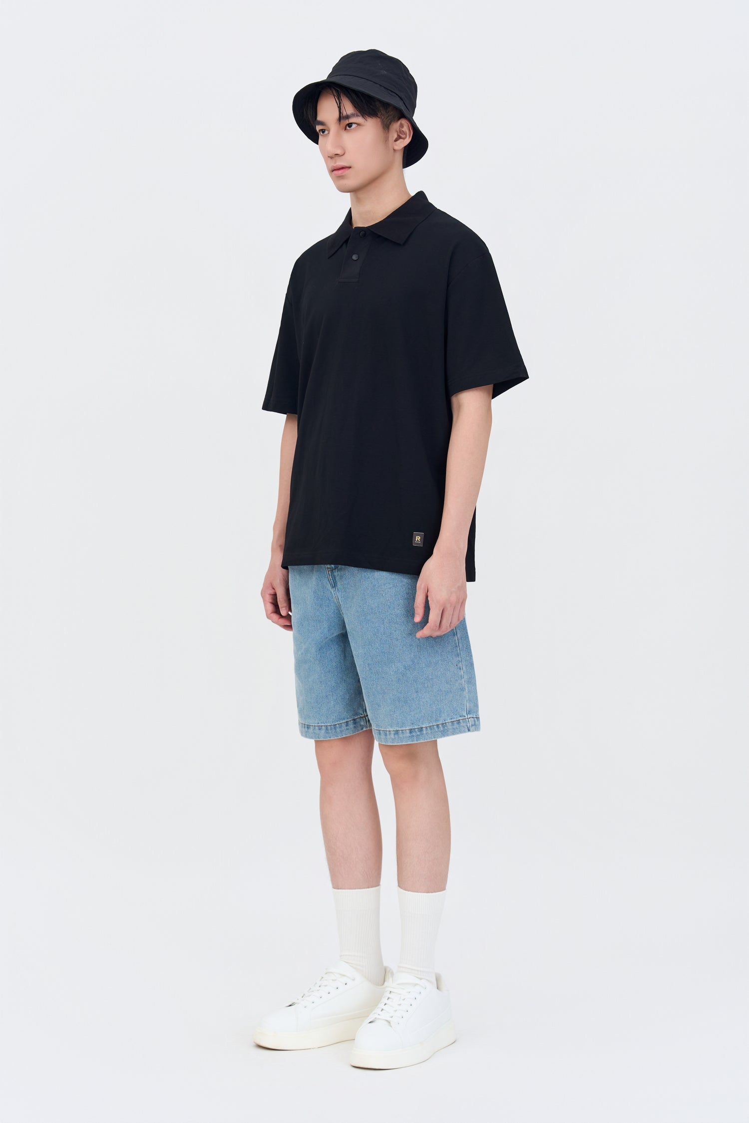 Relaxed Fit Polo Tee - Black