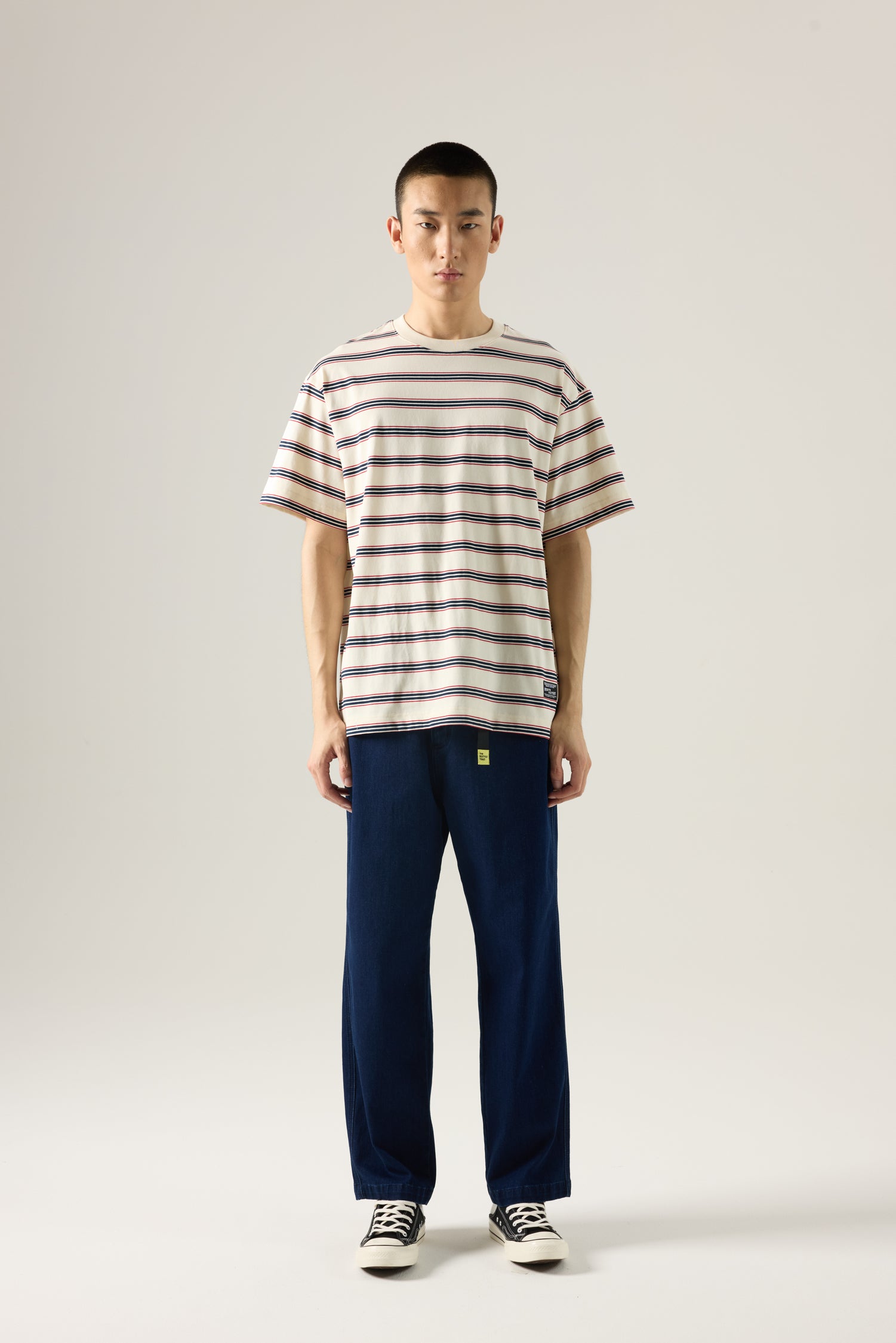 Oversized Collegiate Striped Tee - Cream Stripes