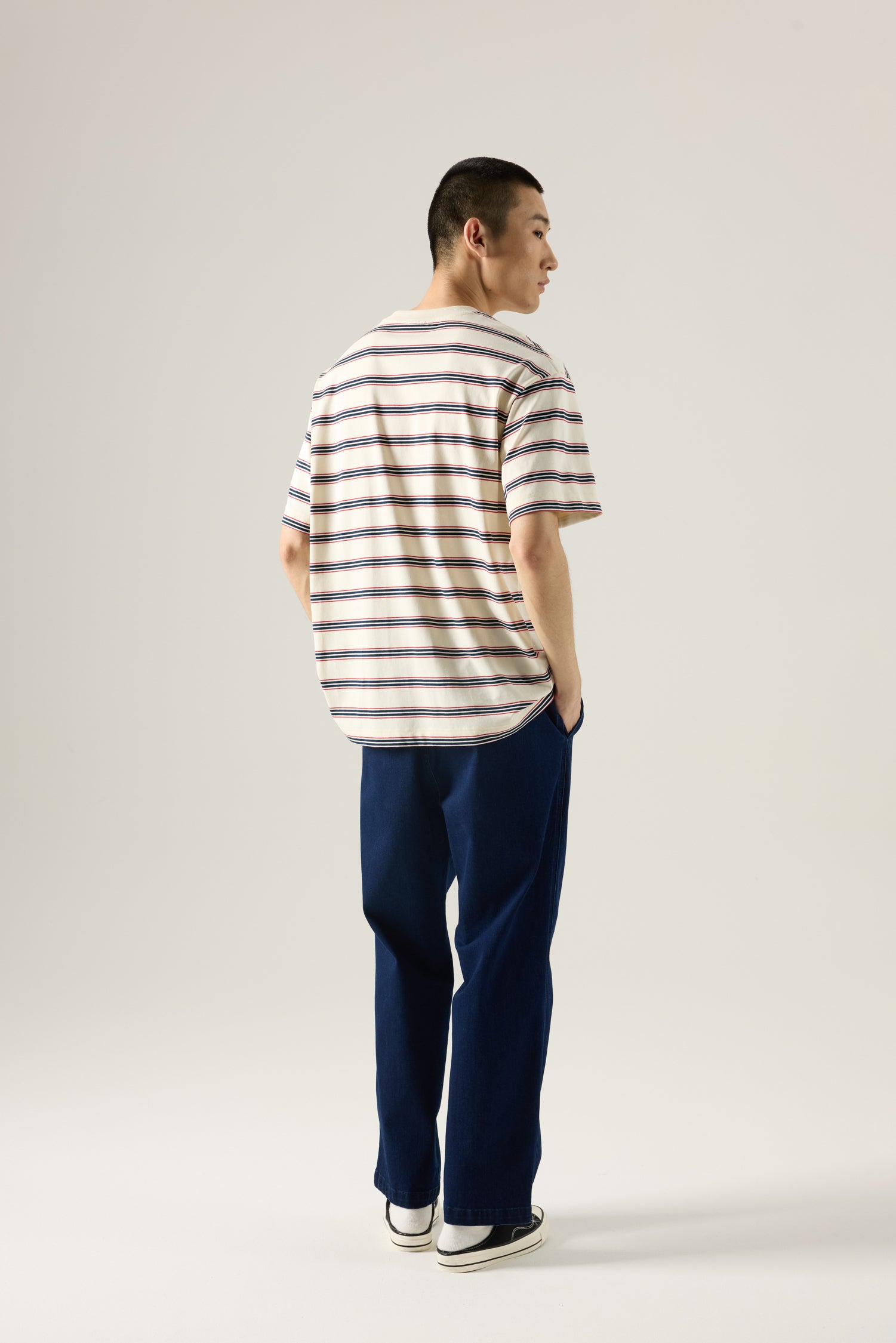 Oversized Collegiate Striped Tee - Cream Stripes