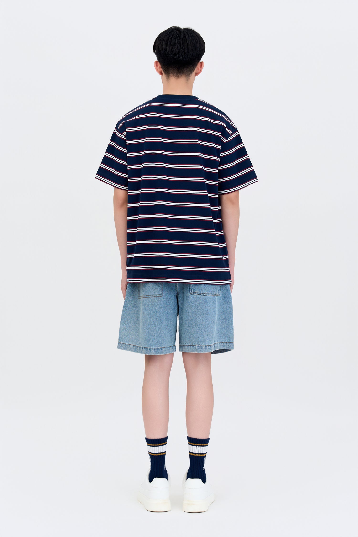 Oversized Collegiate Striped Tee - Navy Stripes