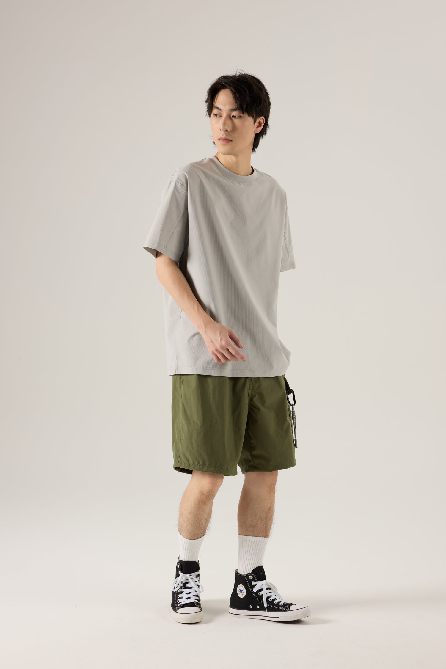 Oversized Tee with Sleeve Zip Pocket - Dark Grey