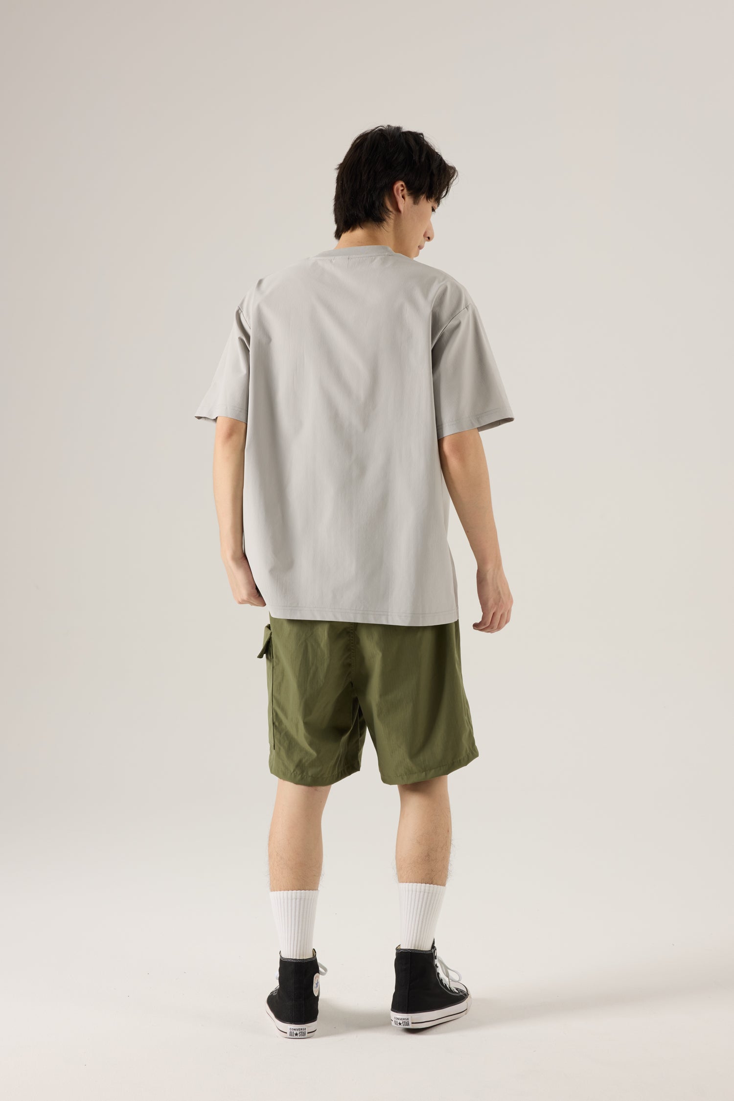 Oversized Tee with Sleeve Zip Pocket - Dark Grey