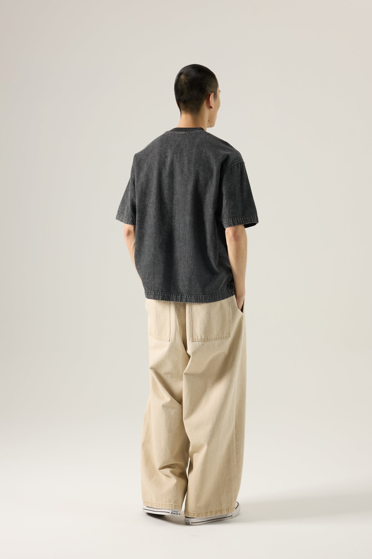 Denim Oversized Patch Pocket Tee - Black