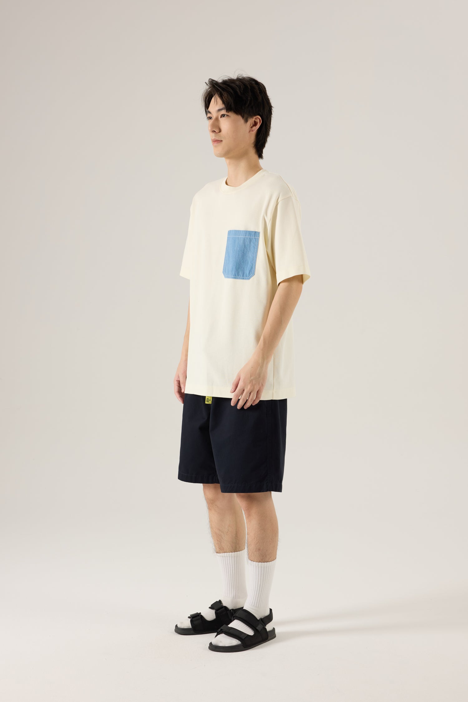 (B) Twill Jersey Denim Pocket Tee - Cream