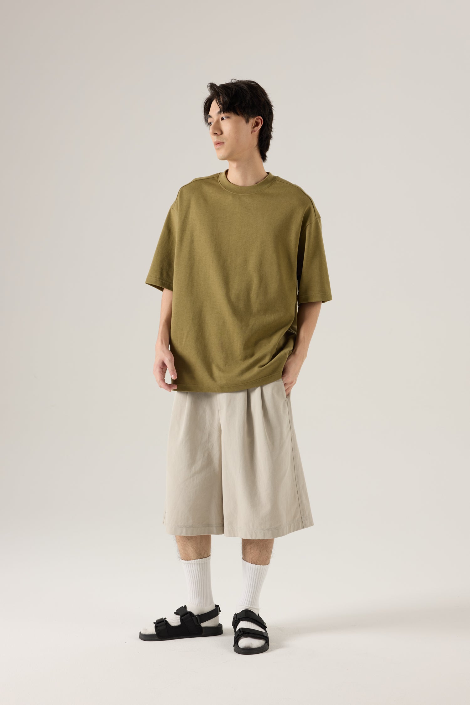 (C) Oversized Waffle Panel Tee - Olive