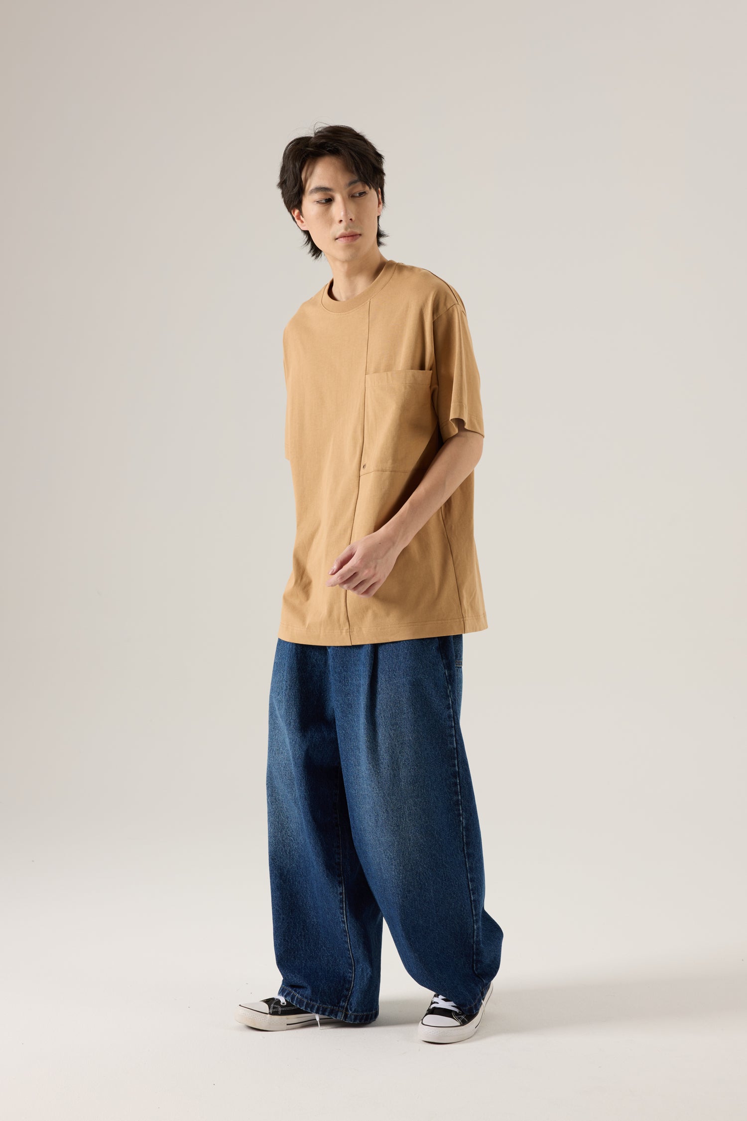 (C) Oversized Panel Pocket Tee - Khaki
