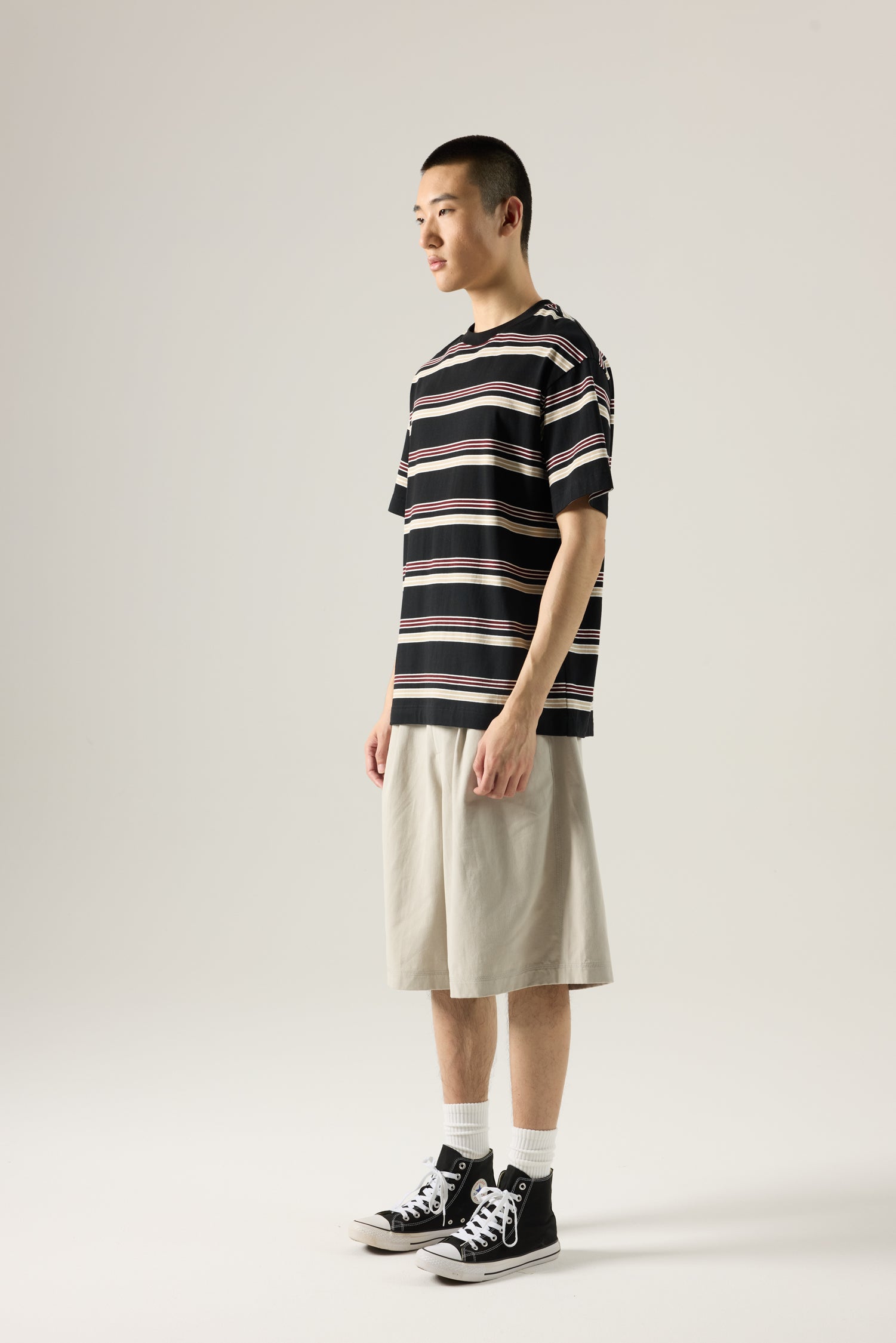 (C) Oversized Stripes Tee - Black Stripes
