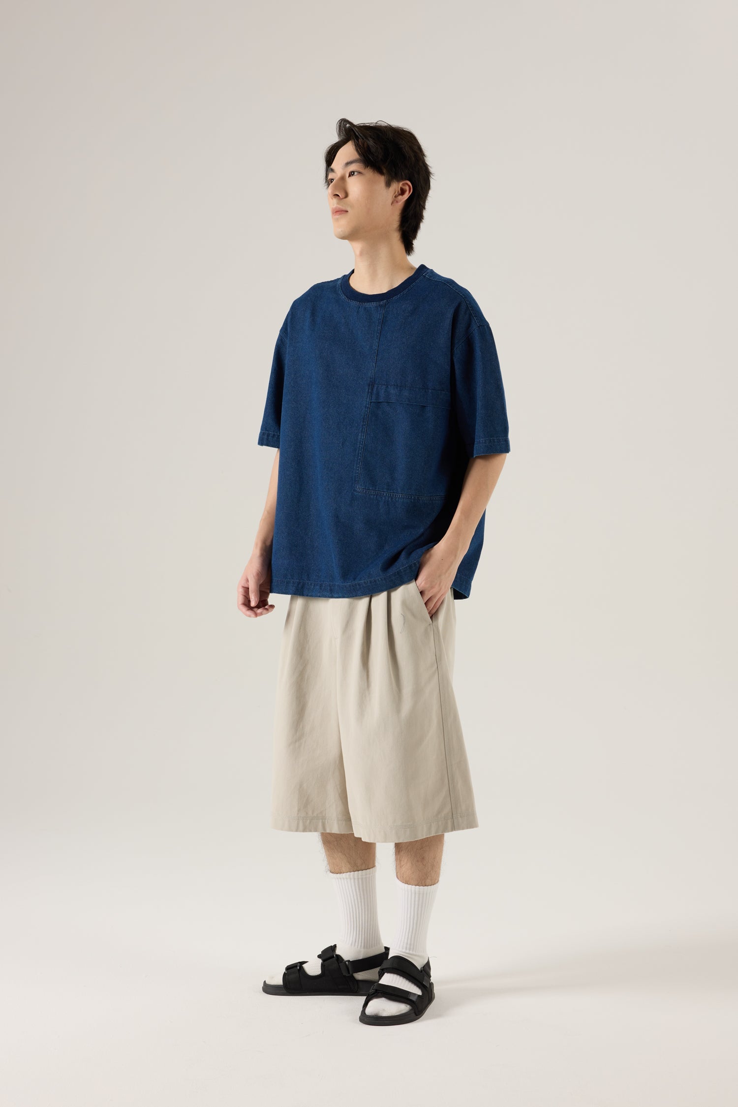 (C) Oversized Denim Pocket Tee - Dark Denim