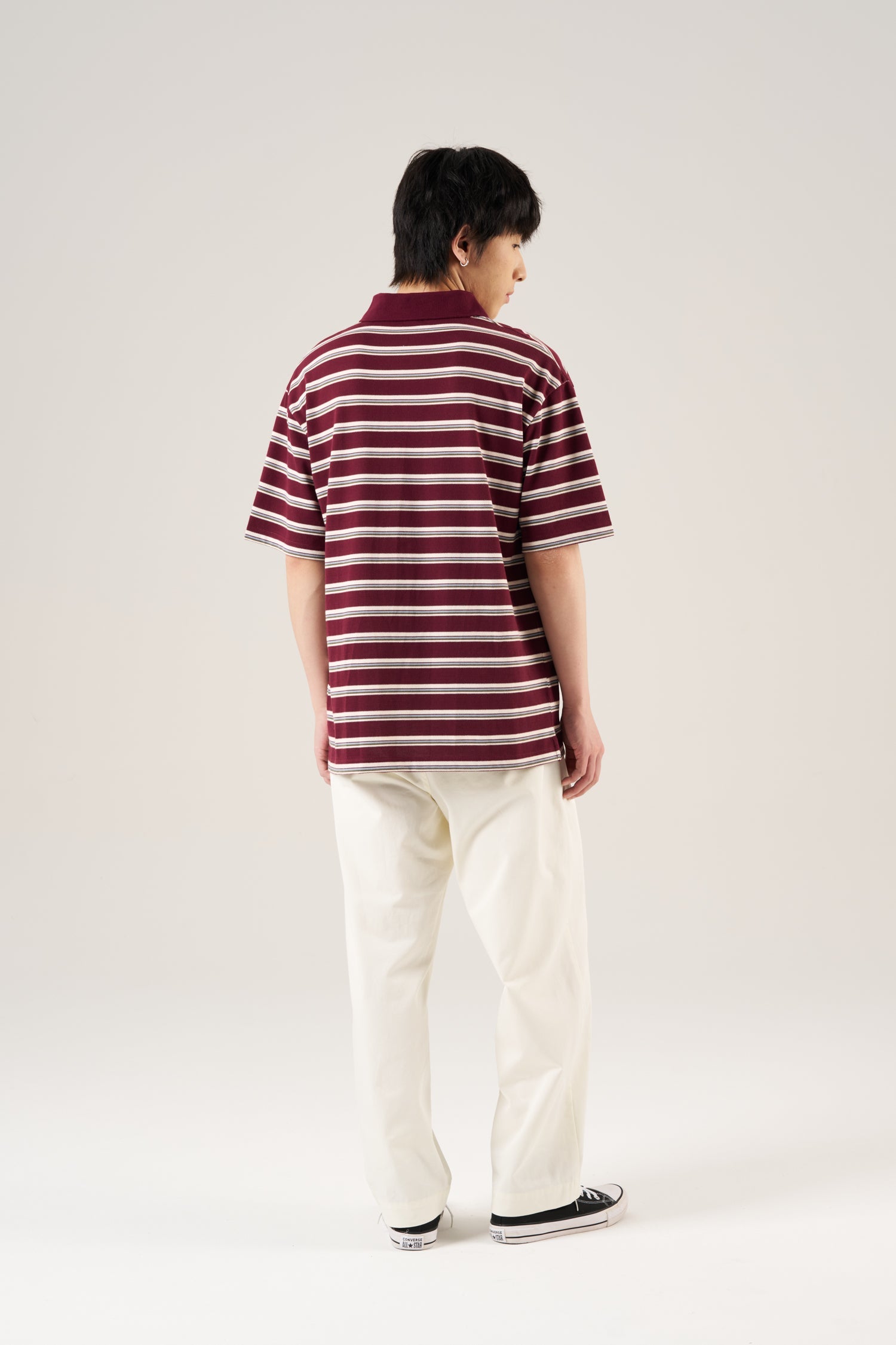 Striped Polo Tee - Stripes Dark Plum